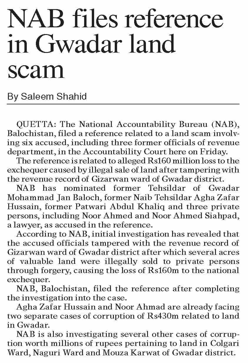Dawn ePaper Apr 17 2021 NAB Files Reference In Gwadar Land Scam