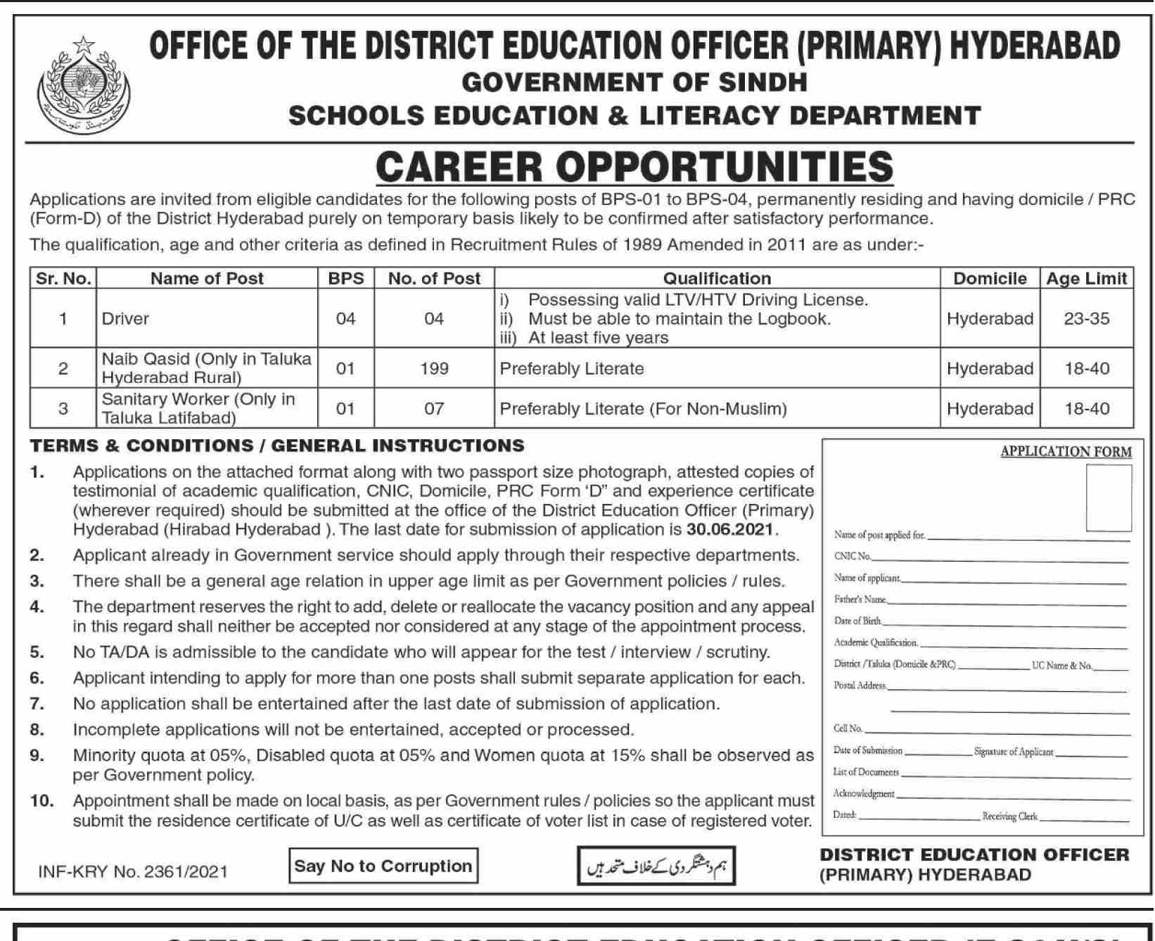 Government Jobs in Hyderabad Sindh 2021