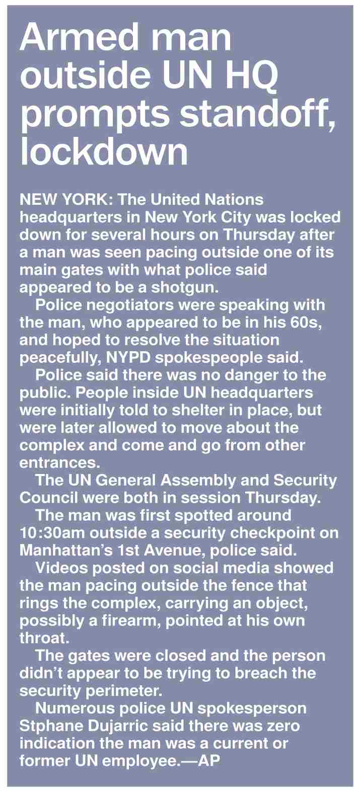 Dawn-ePaper | Dec 03, 2021 | Armed man outside UN HQ prompts standoff ...