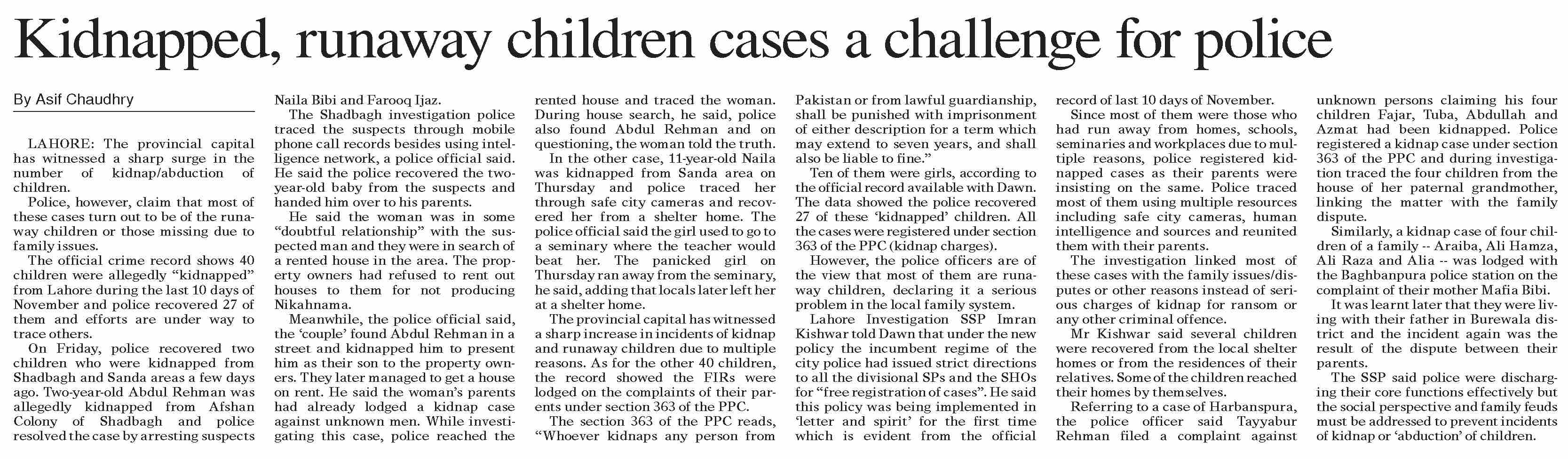 DawnePaper Dec 04, 2021 Kidnapped, runaway children cases a