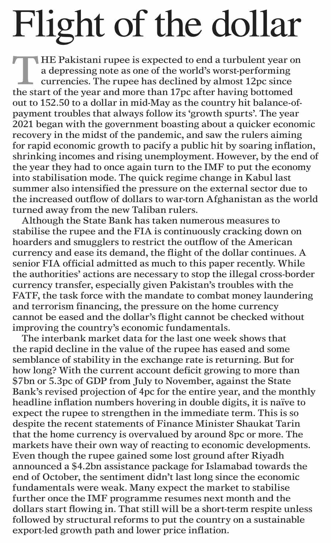 Dawn ePaper Dec 28 2021 Flight Of The Dollar