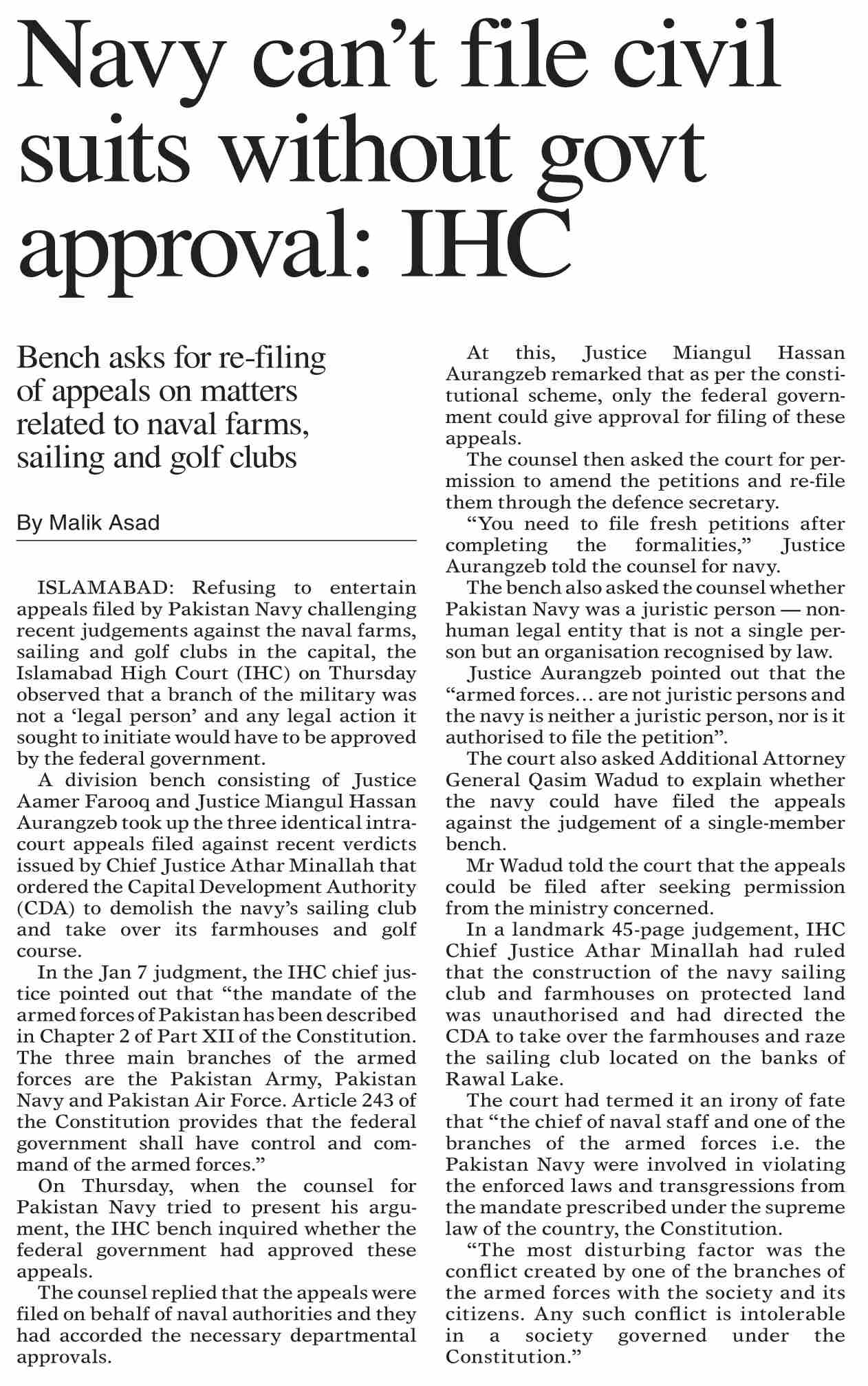 DawnePaper Jan 14, 2022 Navy can`t file civil suits without govt