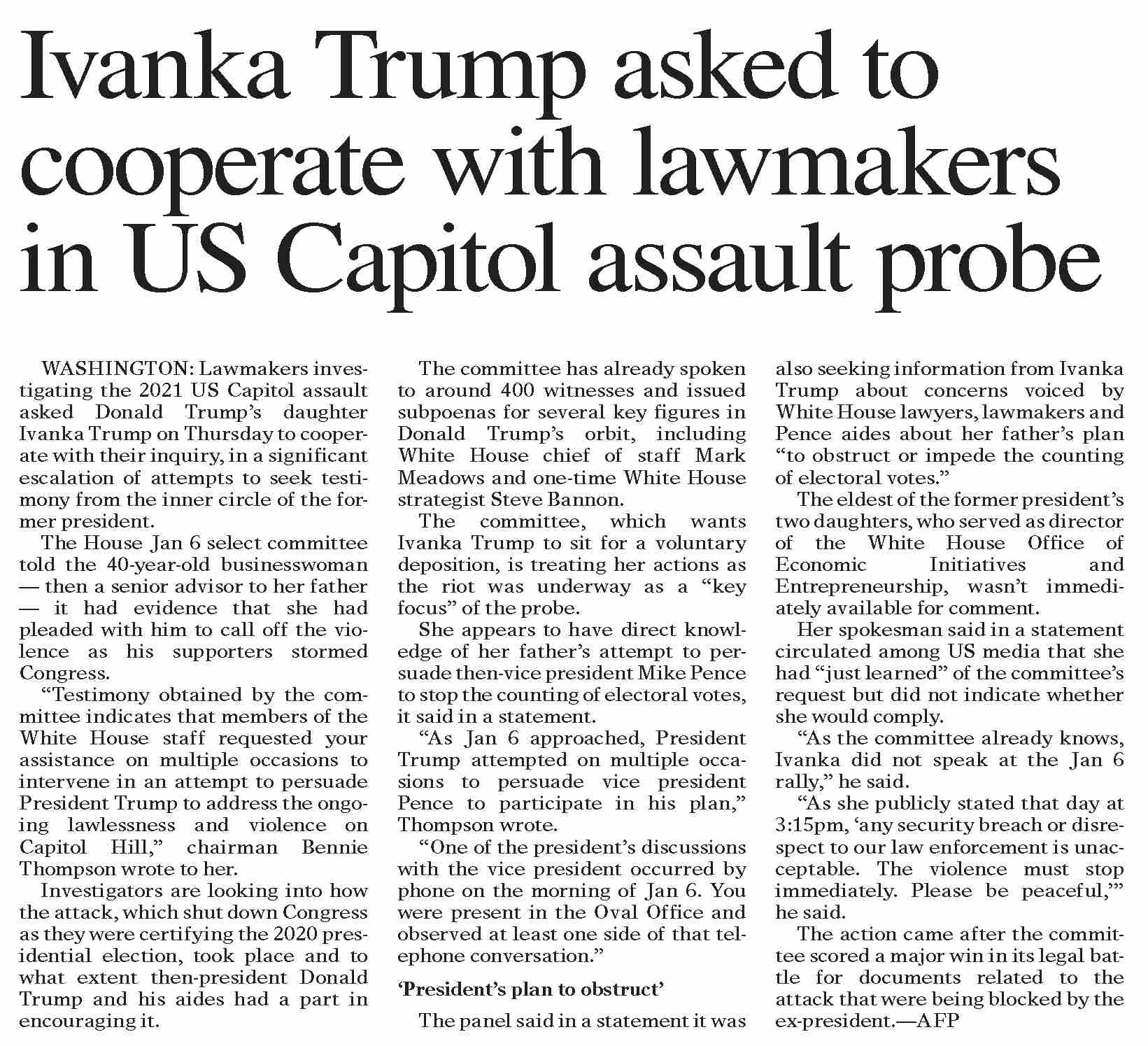 Dawn ePaper Jan 22 2022 Ivanka Trump Asked To Cooperate With dawn-epaper-jan-22-2022-ivanka-trump-asked-to-cooperate-with