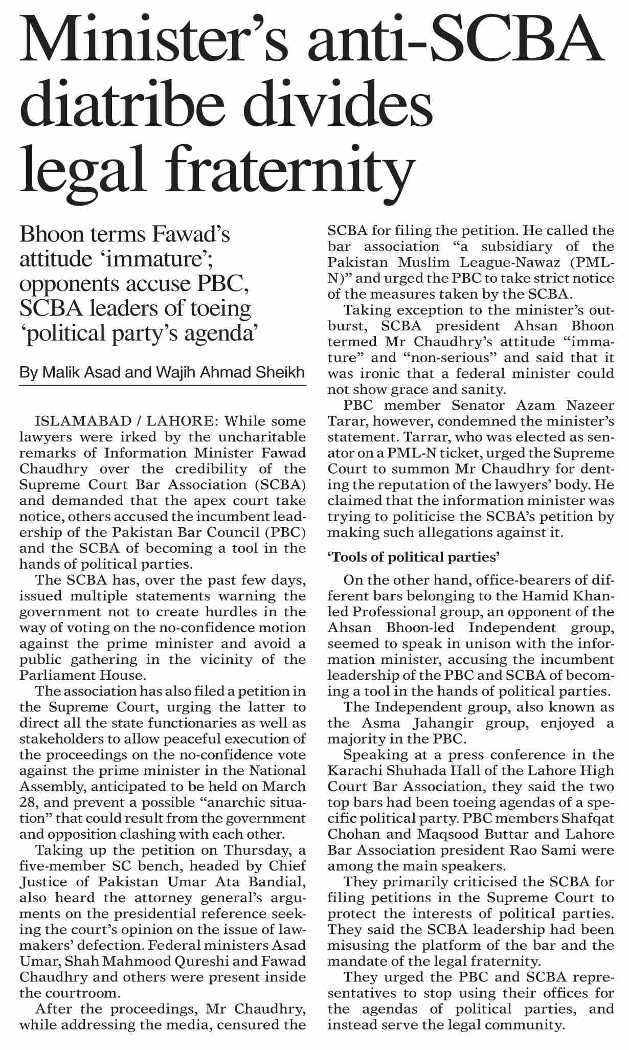 DawnePaper Mar 25, 2022 Minister`s antiSCBA diatribe divides