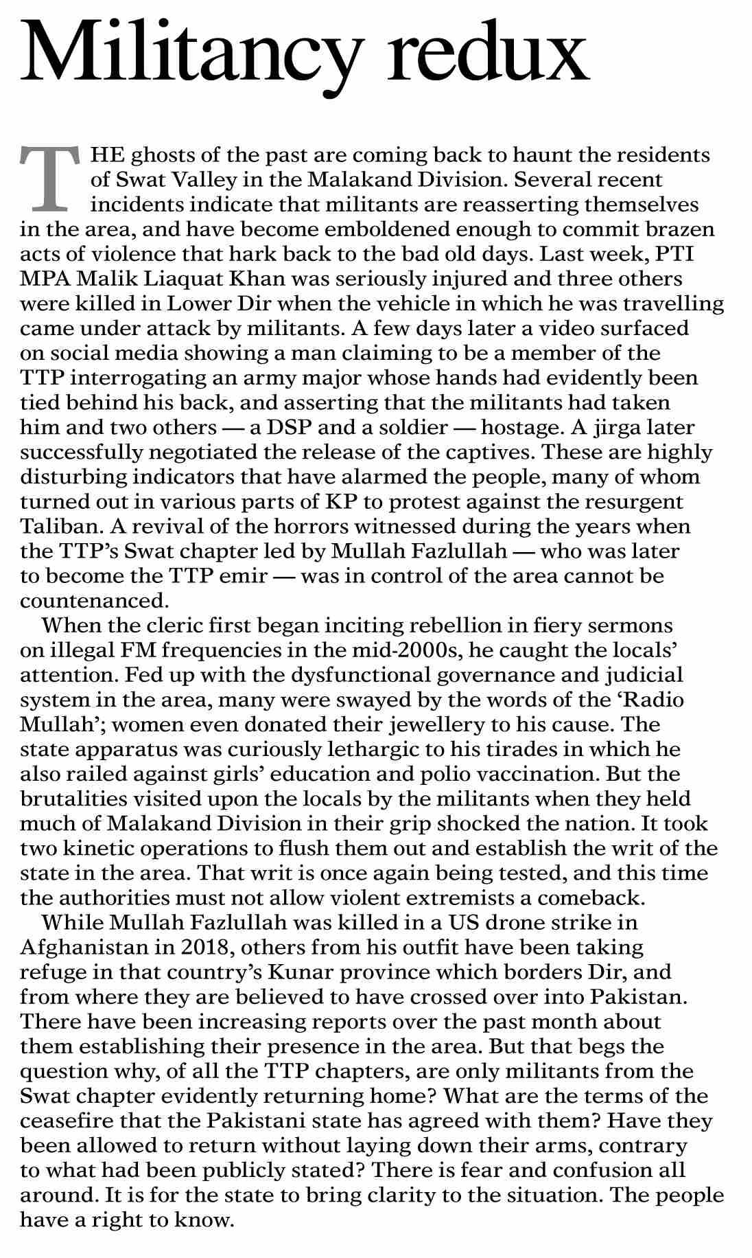 Dawn ePaper Aug 12 2022 Militancy Redux