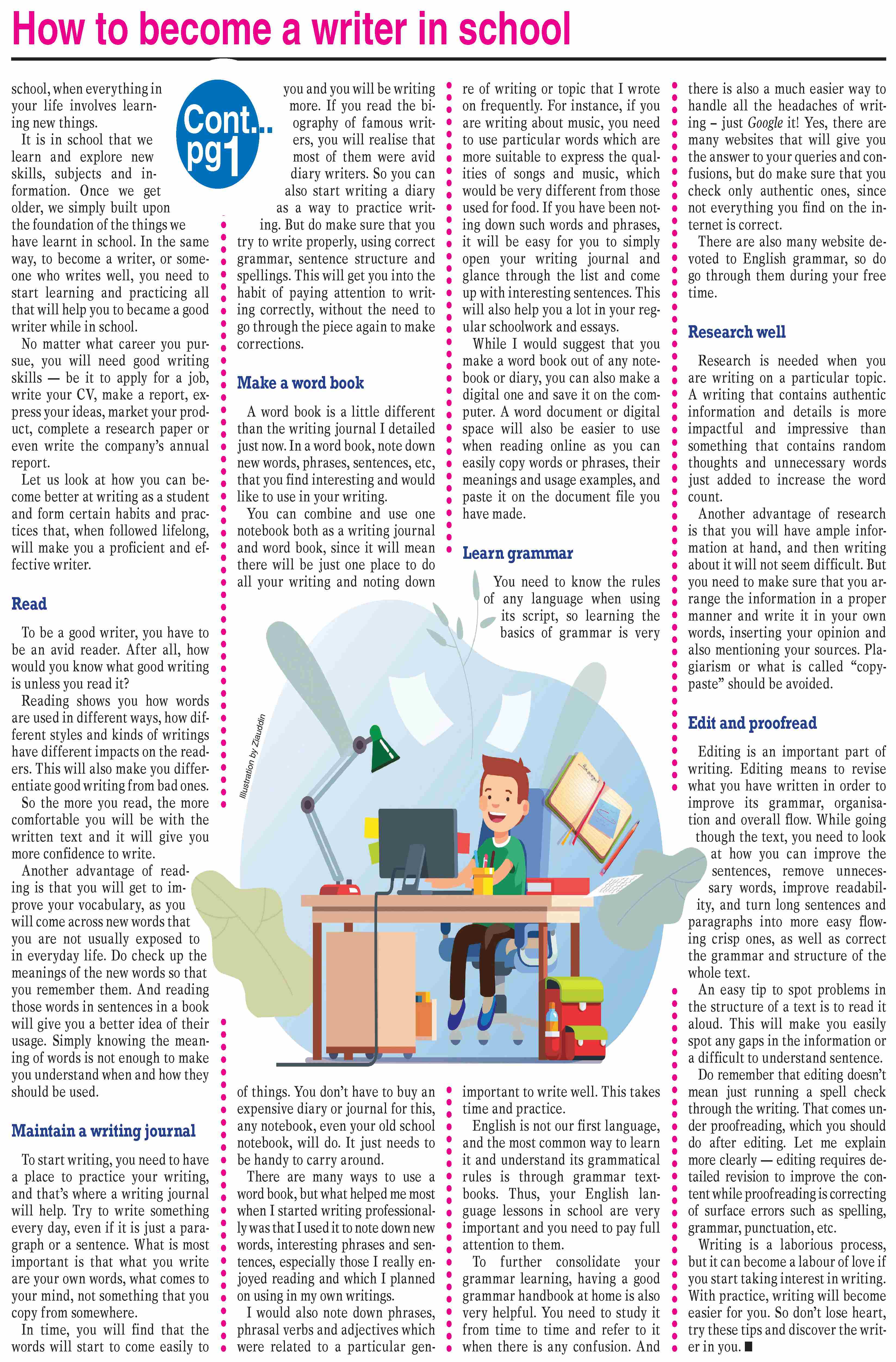Dawn-ePaper | Sep 03, 2022 | How to become a writer in school