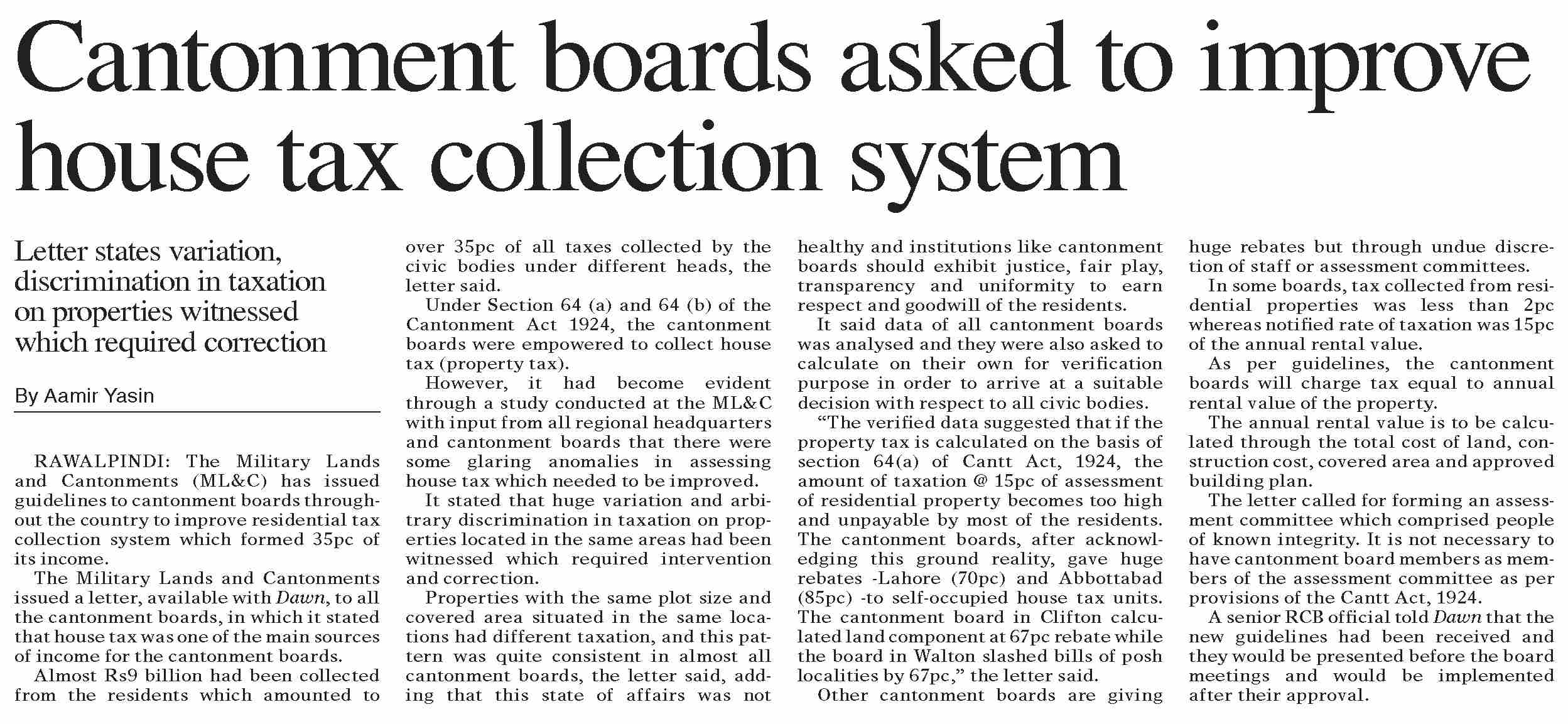 DawnePaper Sep 06, 2022 Cantonment boards asked to improve house