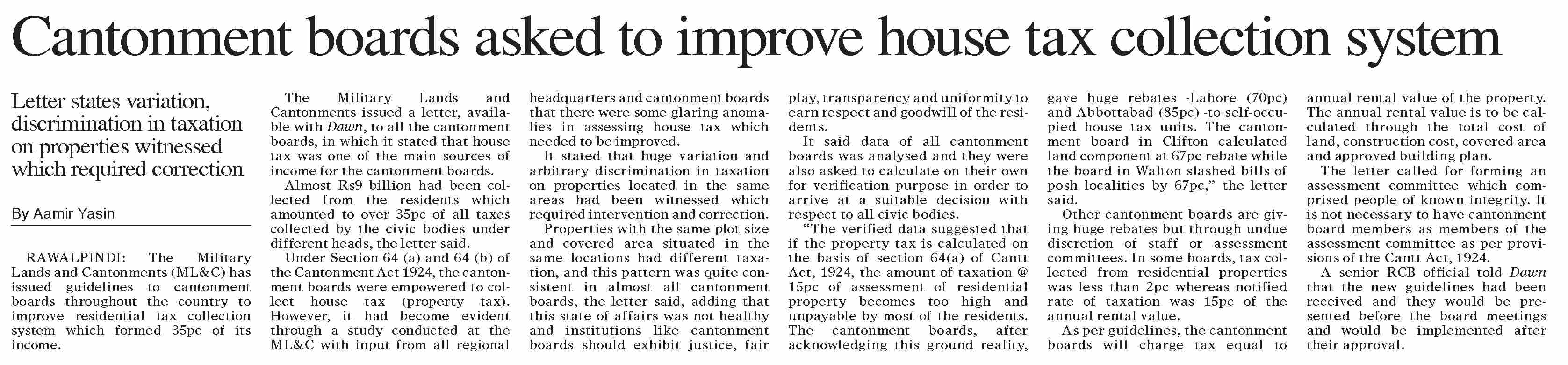 DawnePaper Sep 06, 2022 Cantonment boards asked to improve house