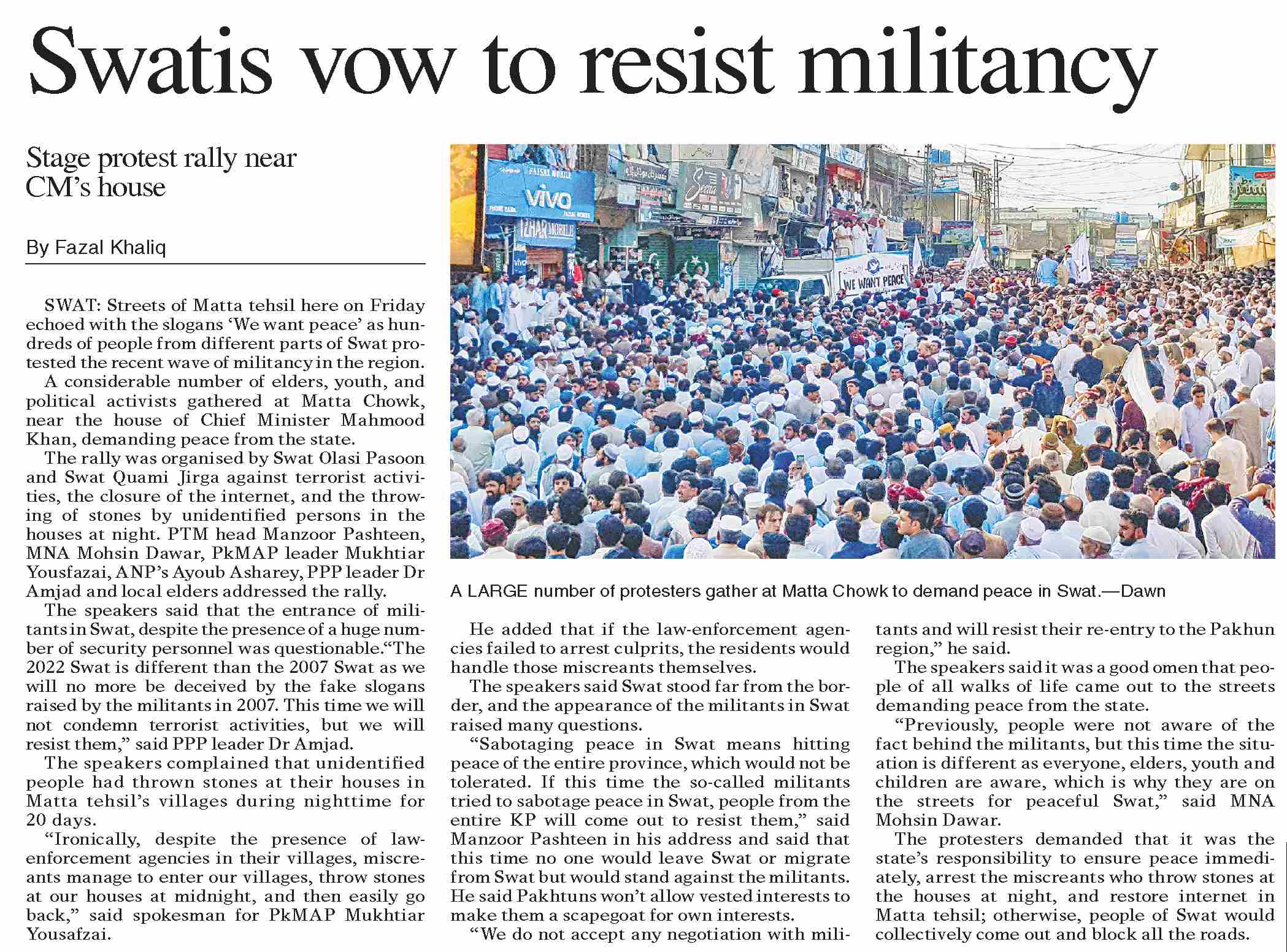 Dawn ePaper Oct 01 2022 Swatis Vow To Resist Militancy