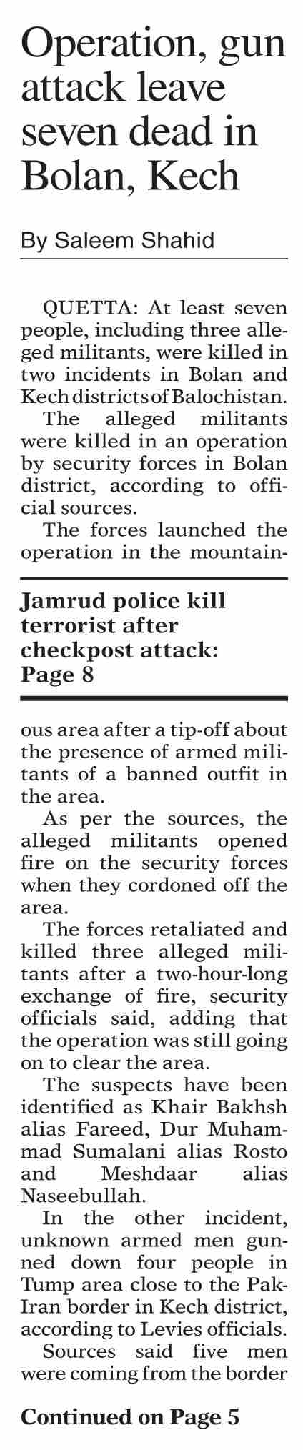 Dawn-ePaper | Nov 12, 2022 | Operation, gun attack leave seven dead in ...