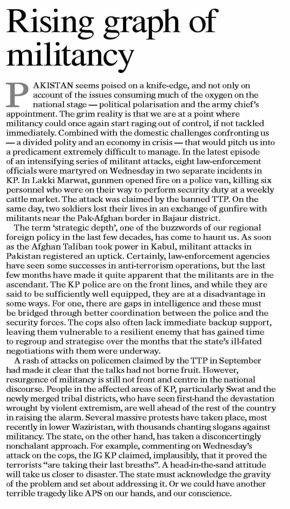 Dawn ePaper Nov 18 2022 Rising Graph Of Militancy