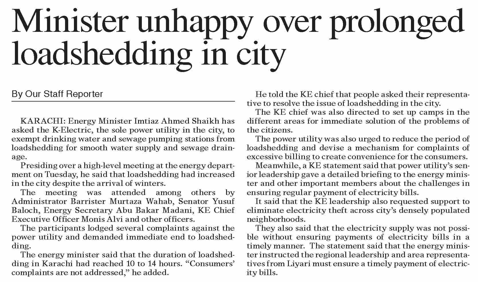 Dawn ePaper Dec 08 2022 Minister Unhappy Over Prolonged 
