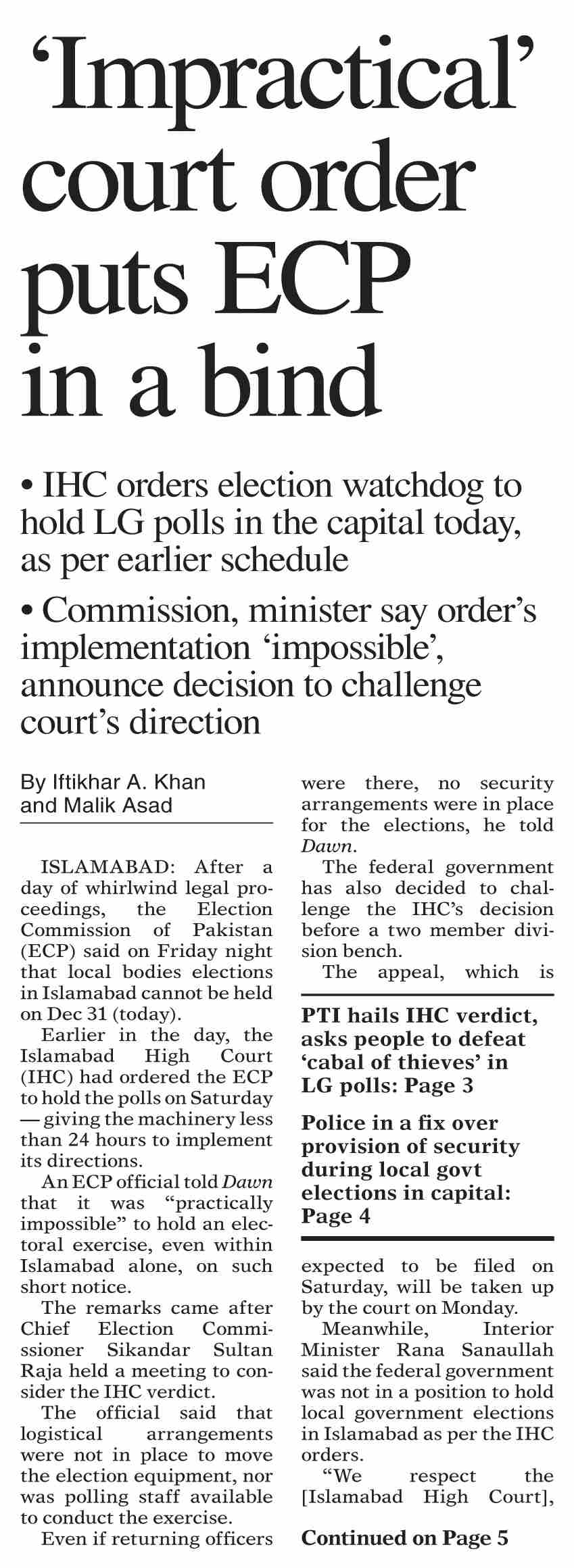 DawnePaper Dec 31, 2022 `Impractical` court order puts ECP in a bind