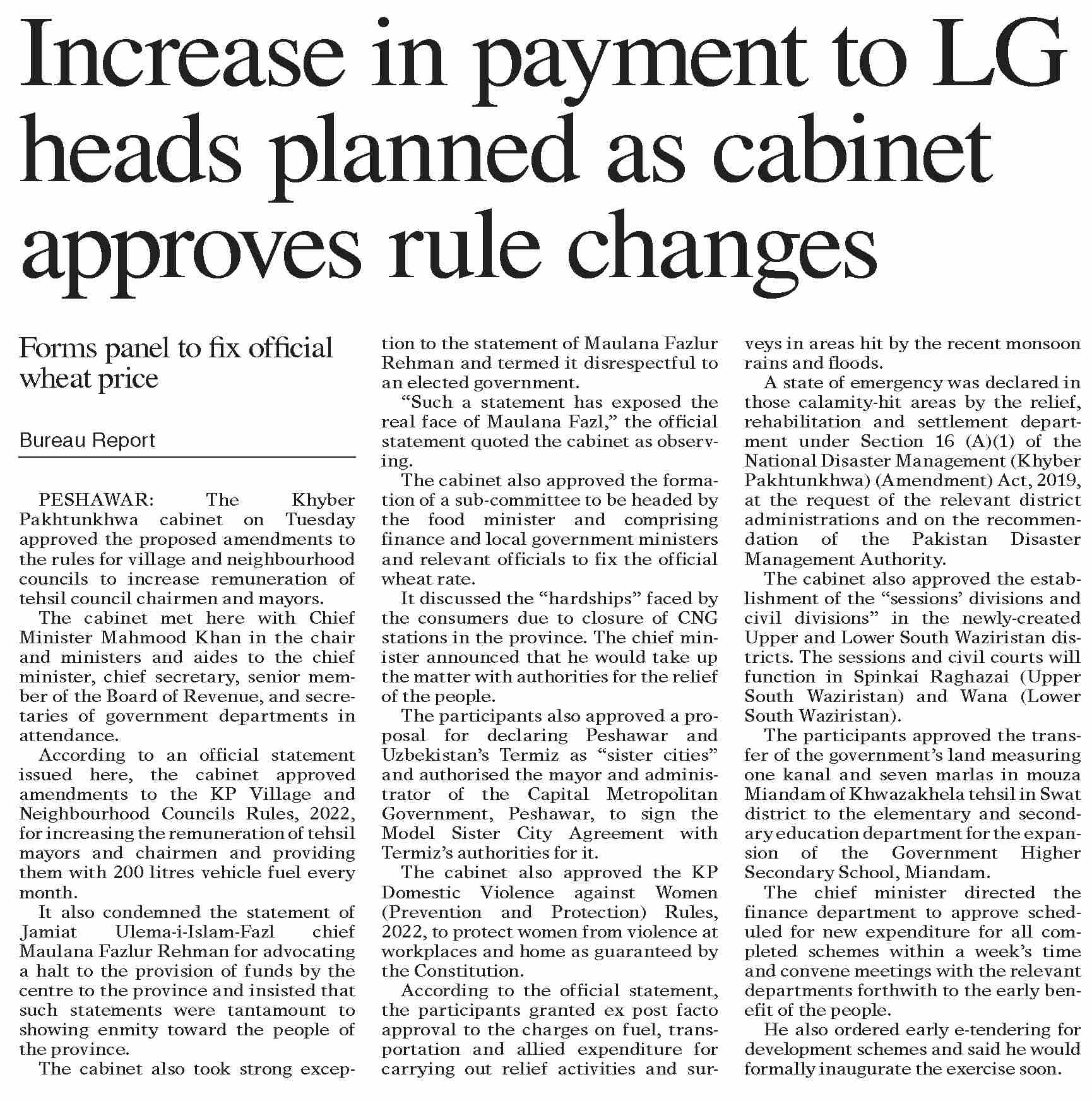 Lg Epaper Dawn-ePaper | Jan 04, 2023 | Increase in payment to LG heads planned as ...
