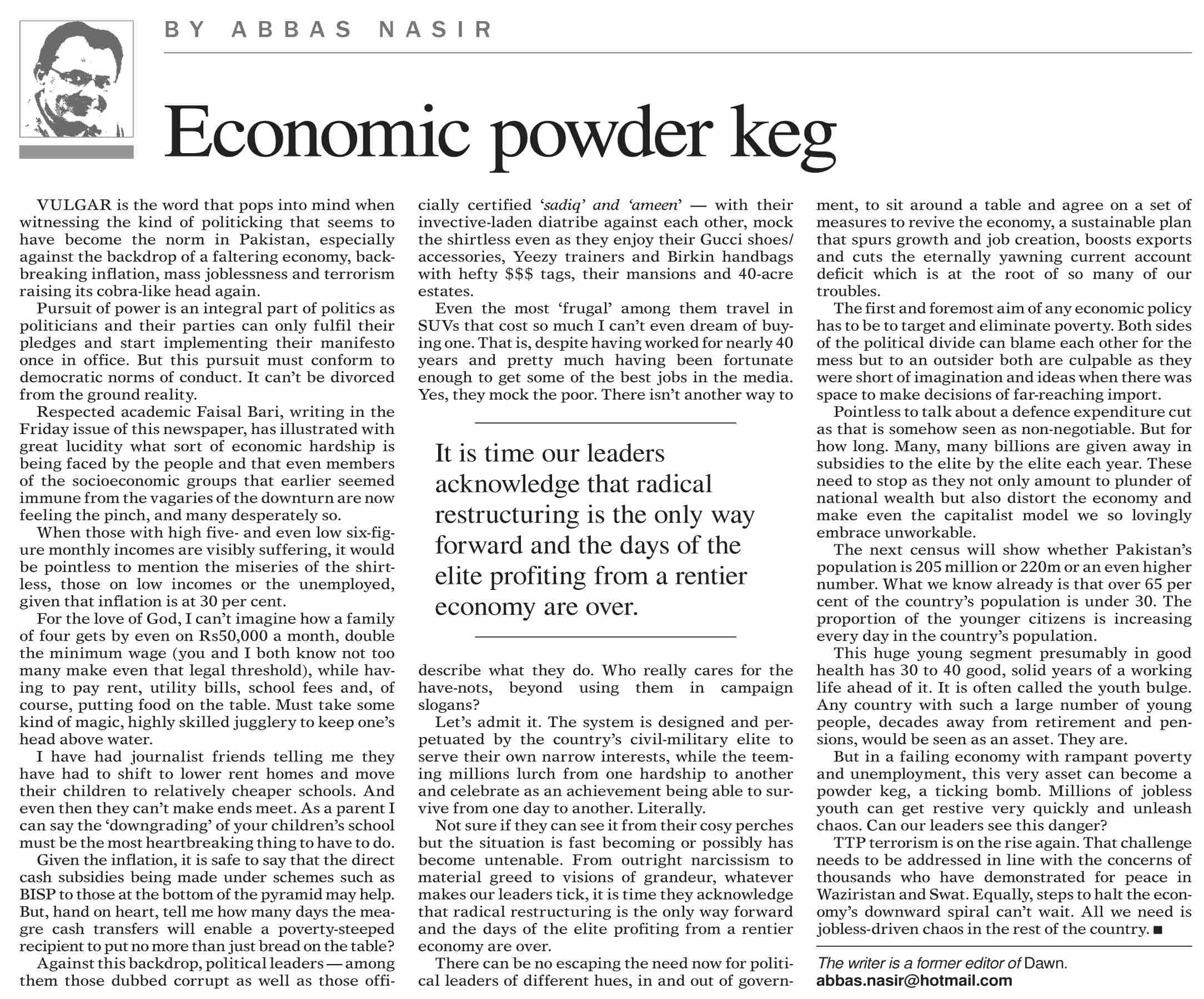DawnePaper Jan 08, 2023 Economic powder keg