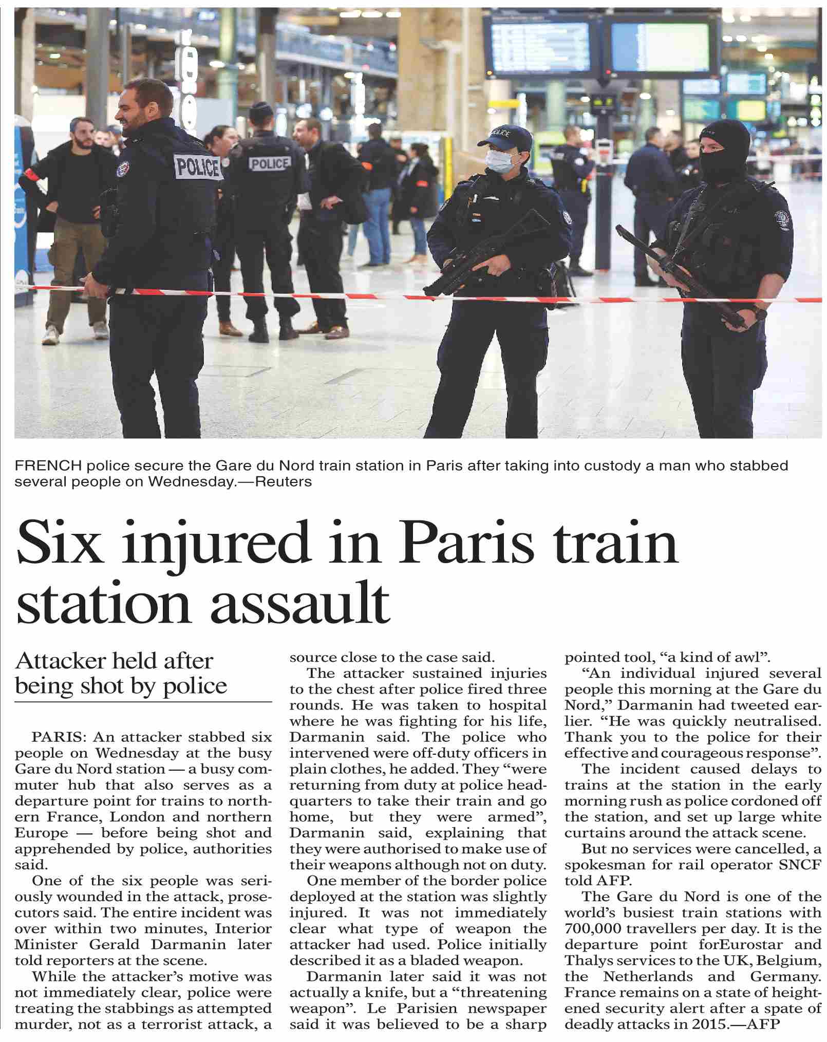 DawnePaper Jan 12, 2023 Six injured in Paris train station assault