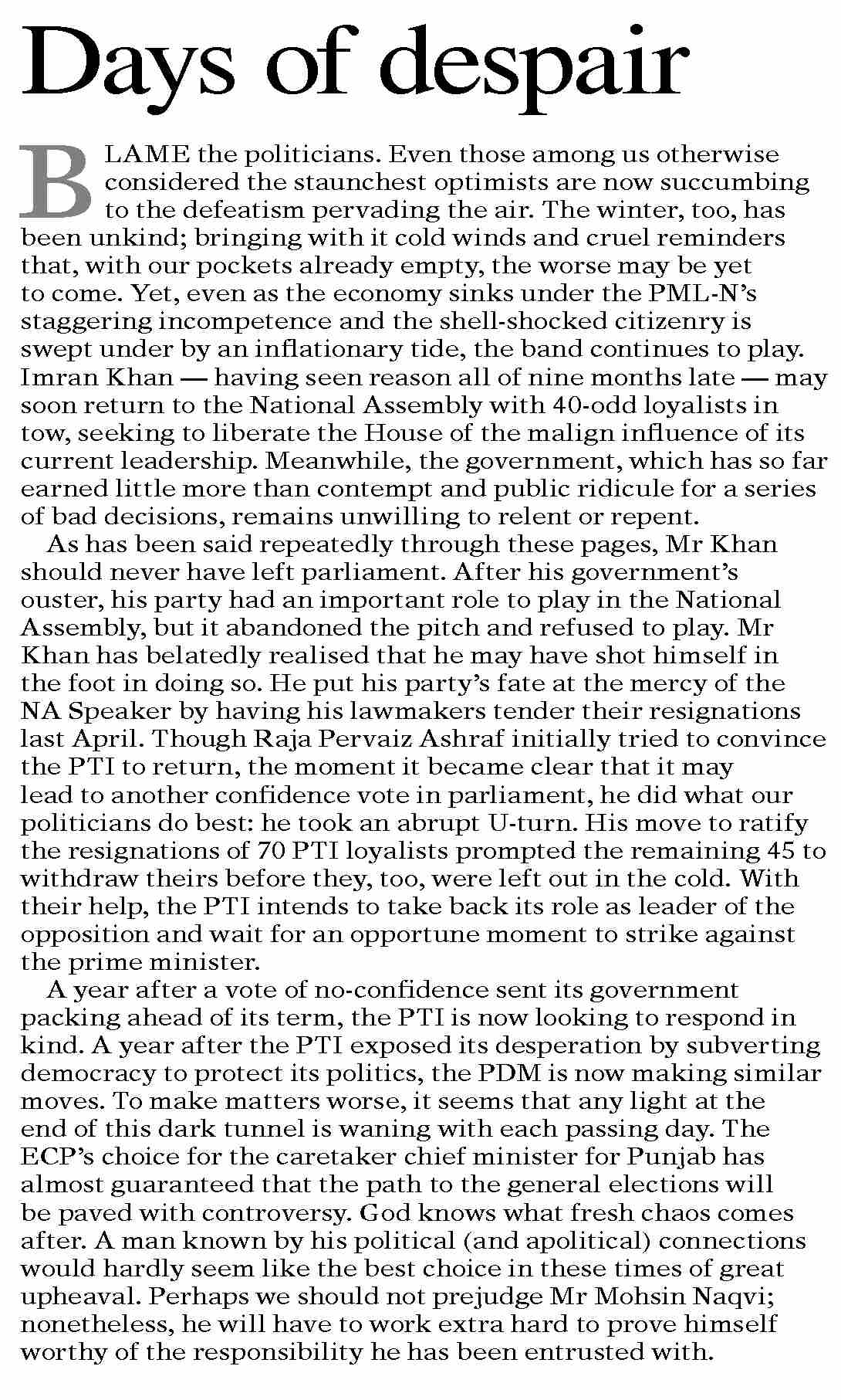 Dawn ePaper Jan 24 2023 Days Of Despair