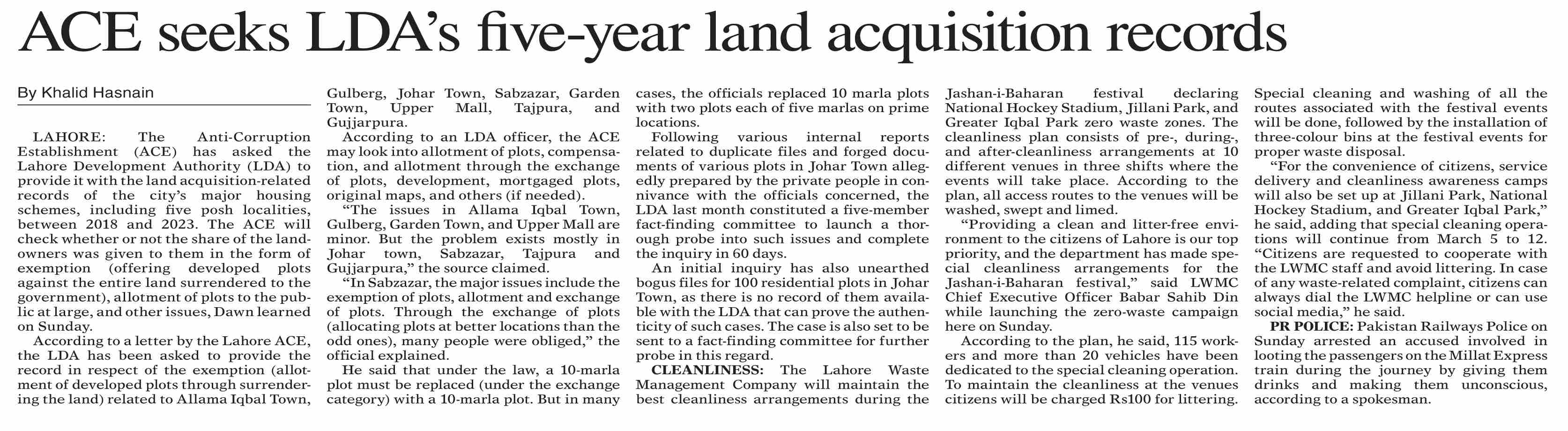DawnePaper Mar 06, 2023 ACE seeks LDA`s fiveyear land acquisition