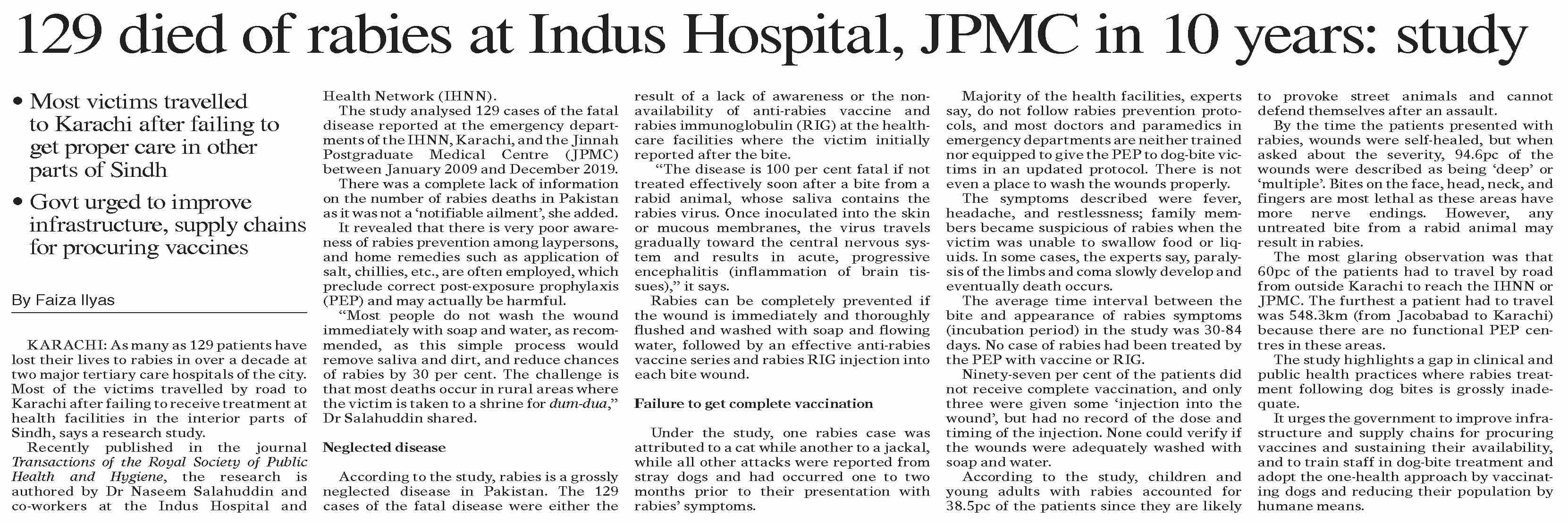 Epic Rabies Mar Dawn-ePaper | Mar 25, 2023 | 129 died of rabies at Indus Hospital, JPMC ...