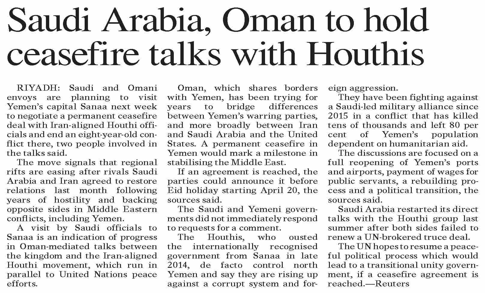 Dawn ePaper Apr 08 2023 Saudi Arabia Oman To Hold Ceasefire Talks dawn-epaper-apr-08-2023-saudi-arabia-oman-to-hold-ceasefire-talks