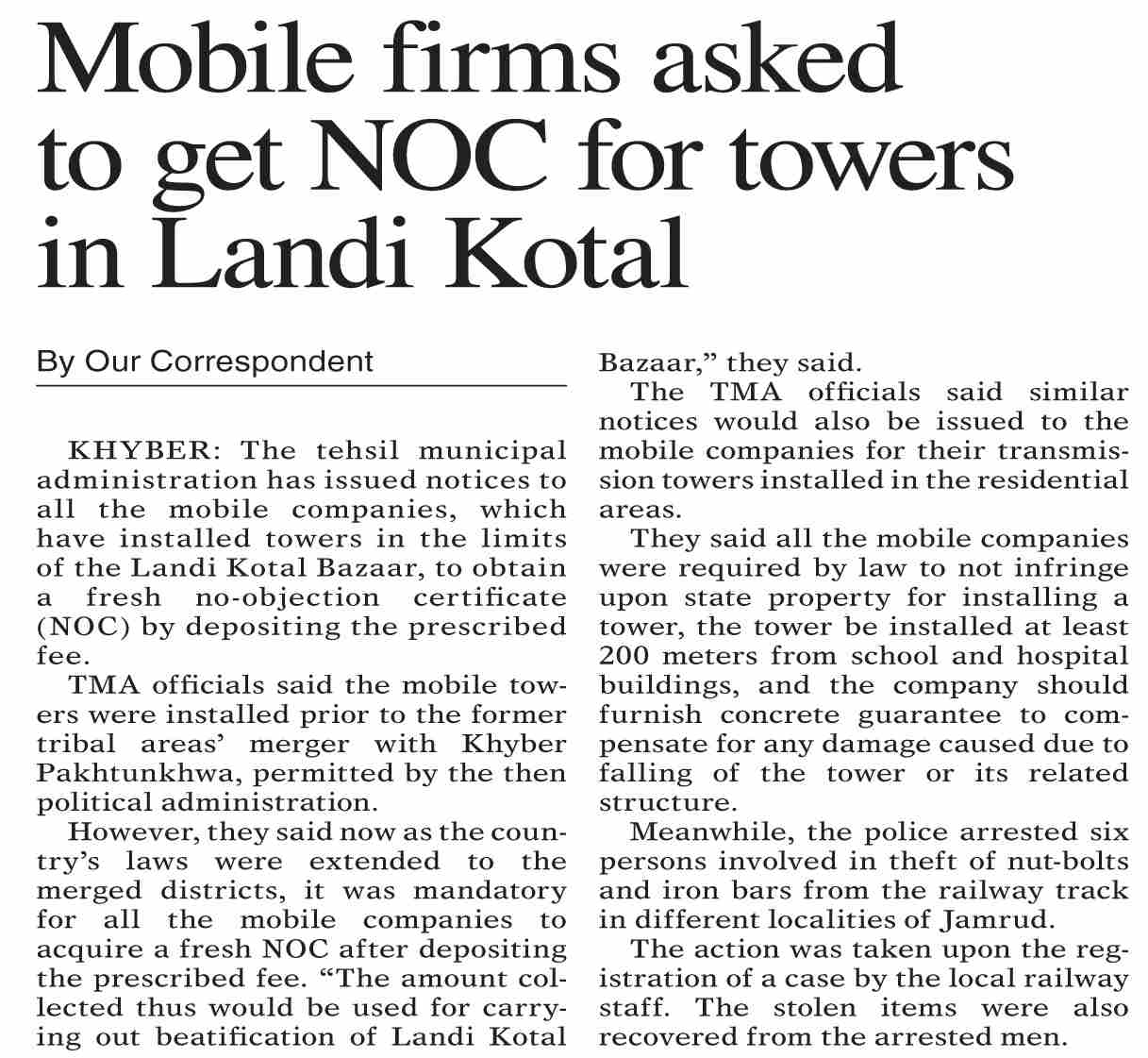 DawnePaper Apr 19, 2023 Mobile firms asked to get NOC for towers