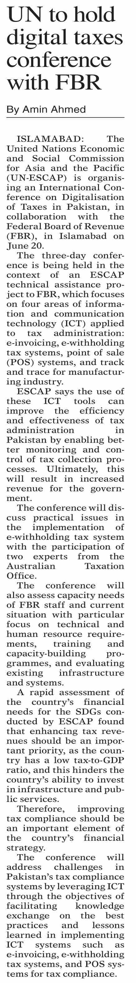 Dawn-ePaper | Jun 12, 2023 | UN to hold digital taxes conference with FBR