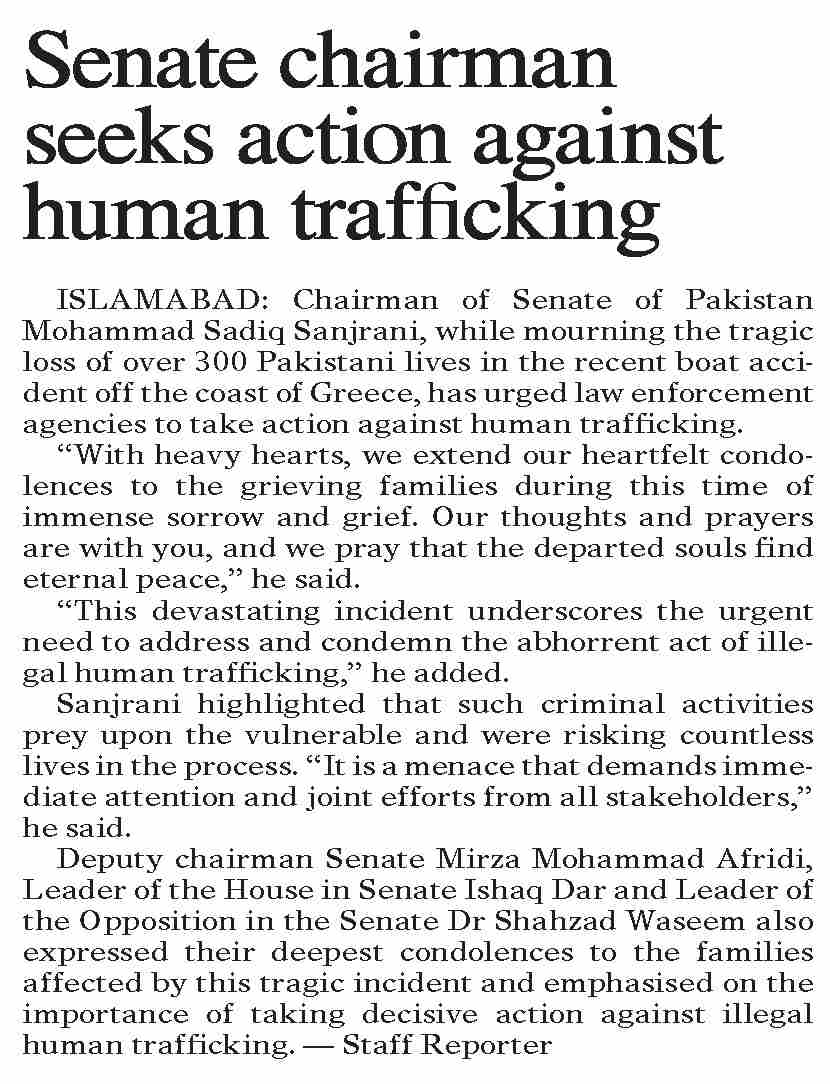 Dawn epaper jun 19 2023 senate chairman seeks action against human