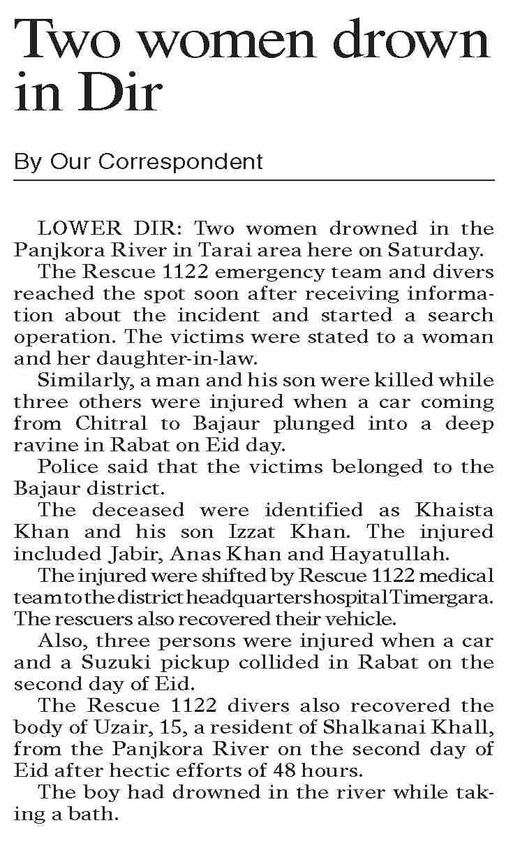 Dawn-ePaper | Jul 02, 2023 | Two women drown in Dir