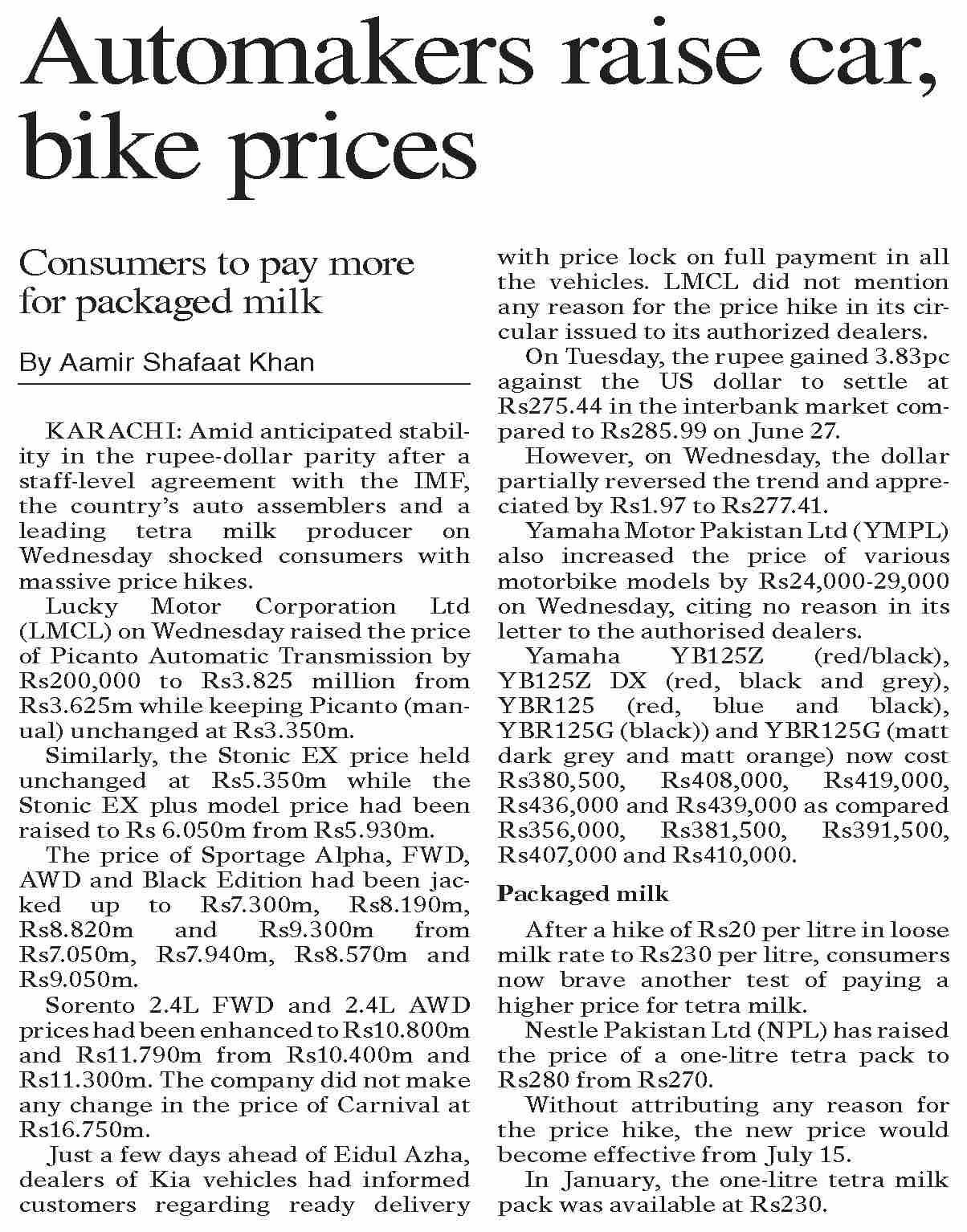 DawnePaper Jul 06, 2023 Automakers raise car, bike prices