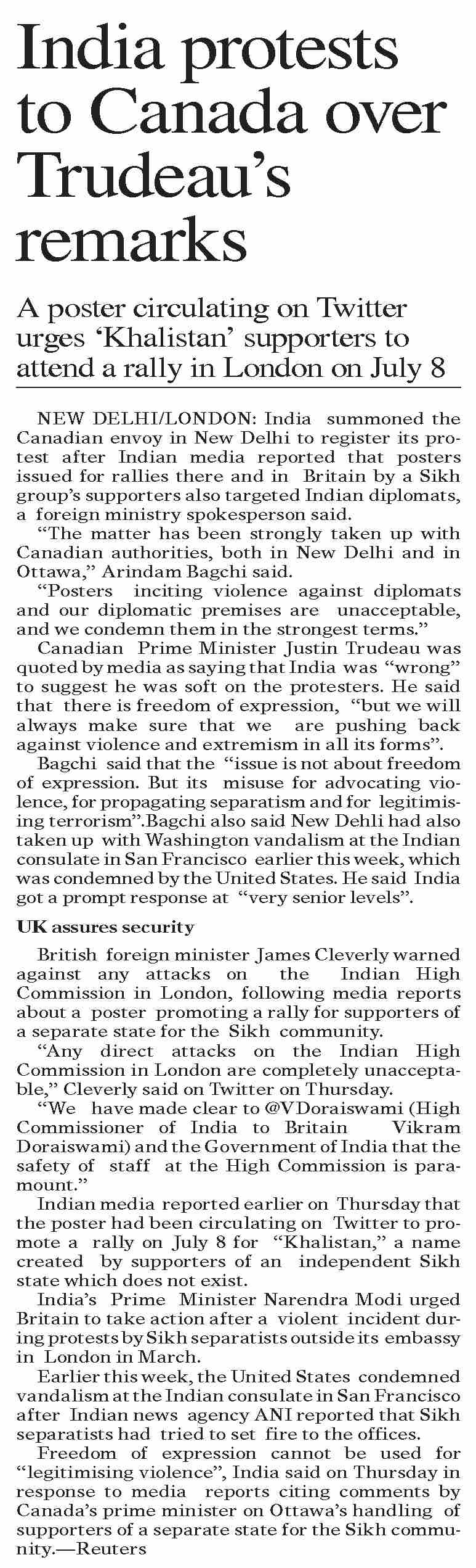Dawn epaper jul 07 2023 india protests to canada over trudeau s