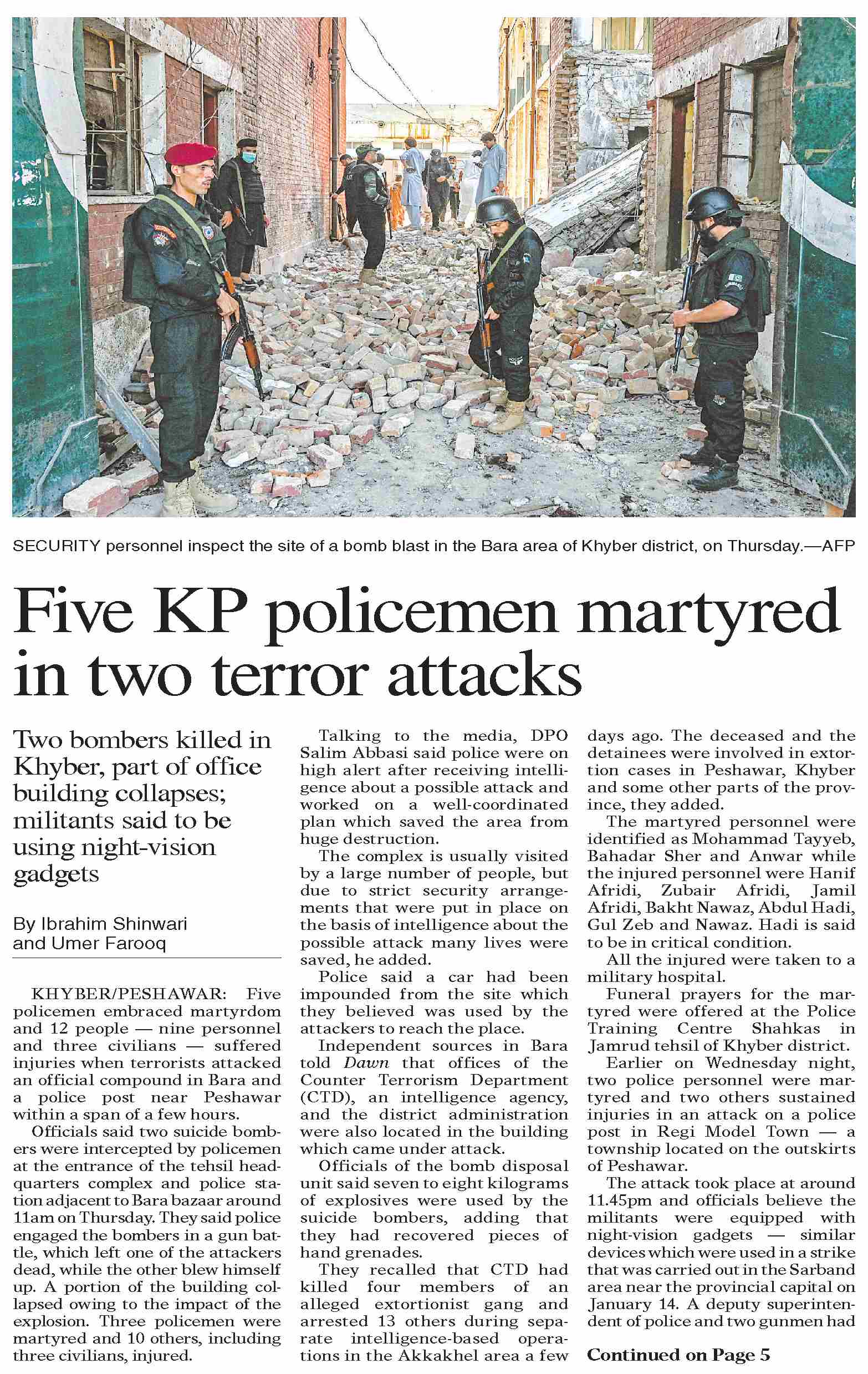 Dawn-ePaper | Jul 21, 2023 | Five KP policemen martyred in two terror ...