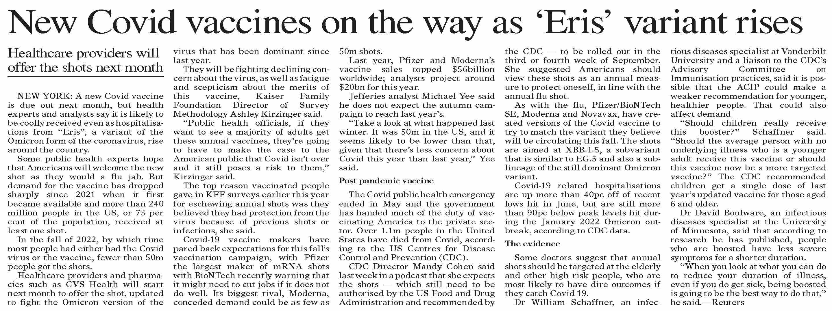 Dawn-ePaper | Aug 15, 2023 | New Covid vaccines on the way as `Eris ...