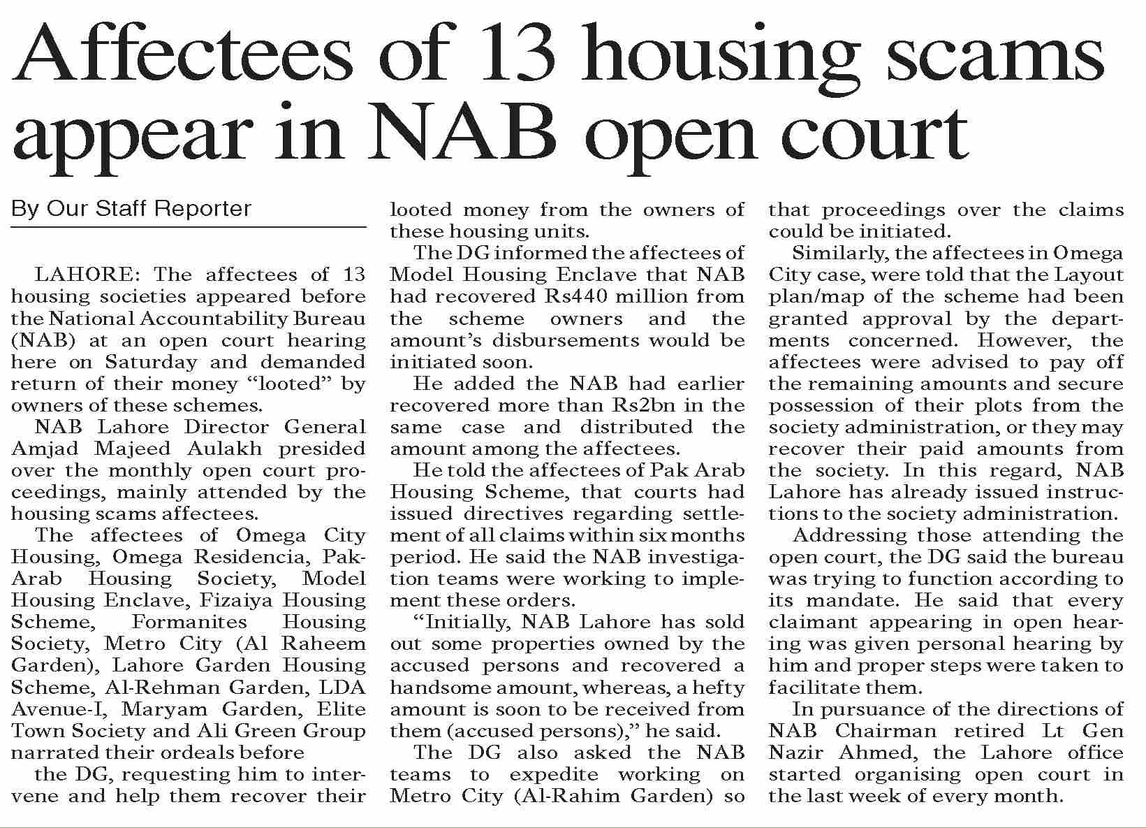 Dawn-ePaper | Aug 27, 2023 | Affectees of 13 housing scams appear in ...
