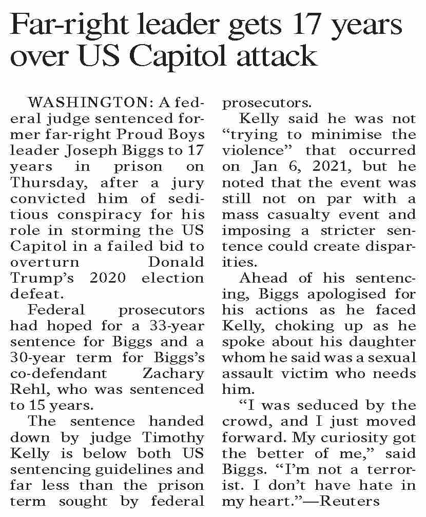 DawnePaper Sep 01, 2023 Farright leader gets 17 years over US