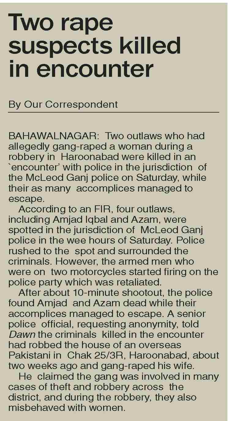 Dawn-ePaper | Sep 24, 2023 | Two rape suspects killed in encounter