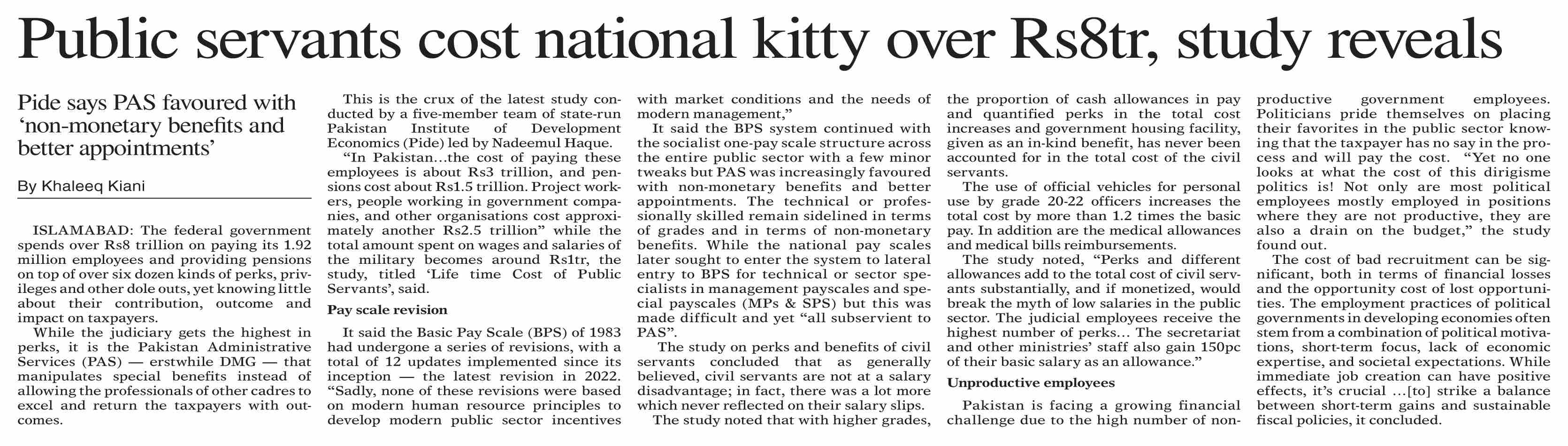 DawnePaper Oct 16, 2023 Public servants cost national kitty over