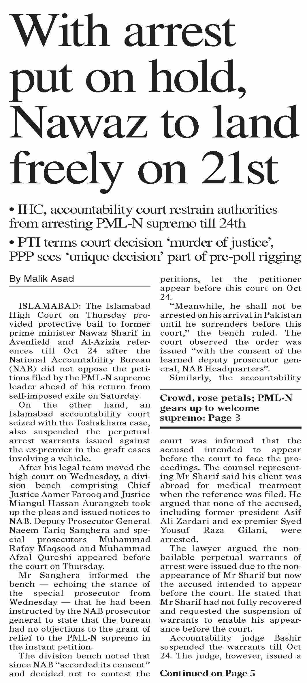 Dawn ePaper Oct 20 2023 With Arrest Put On Hold Nawaz To Land dawn-epaper-oct-20-2023-with-arrest-put-on-hold-nawaz-to-land