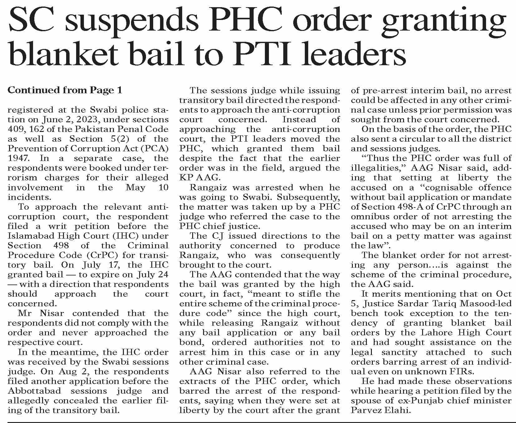 DawnePaper Oct 20, 2023 SC suspends PHC order granting `blanket