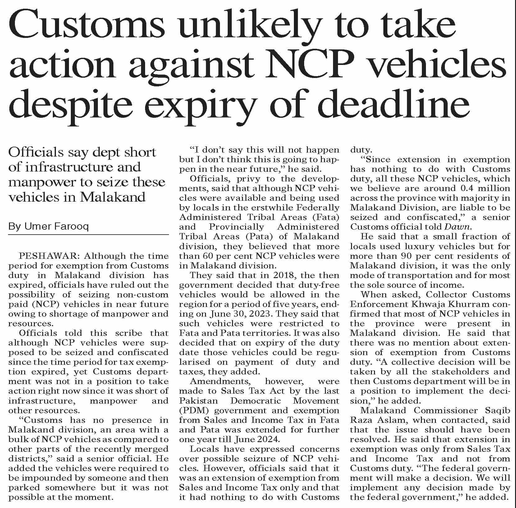 Dawn ePaper Oct 20 2023 Customs Unlikely To Take Action Against dawn-epaper-oct-20-2023-customs-unlikely-to-take-action-against