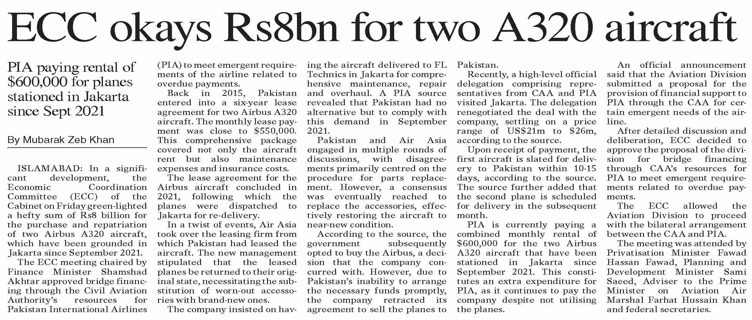 Dawn ePaper Oct 28 2023 ECC Okays Rs8bn For Two A320 Aircraft dawn-epaper-oct-28-2023-ecc-okays-rs8bn-for-two-a320-aircraft