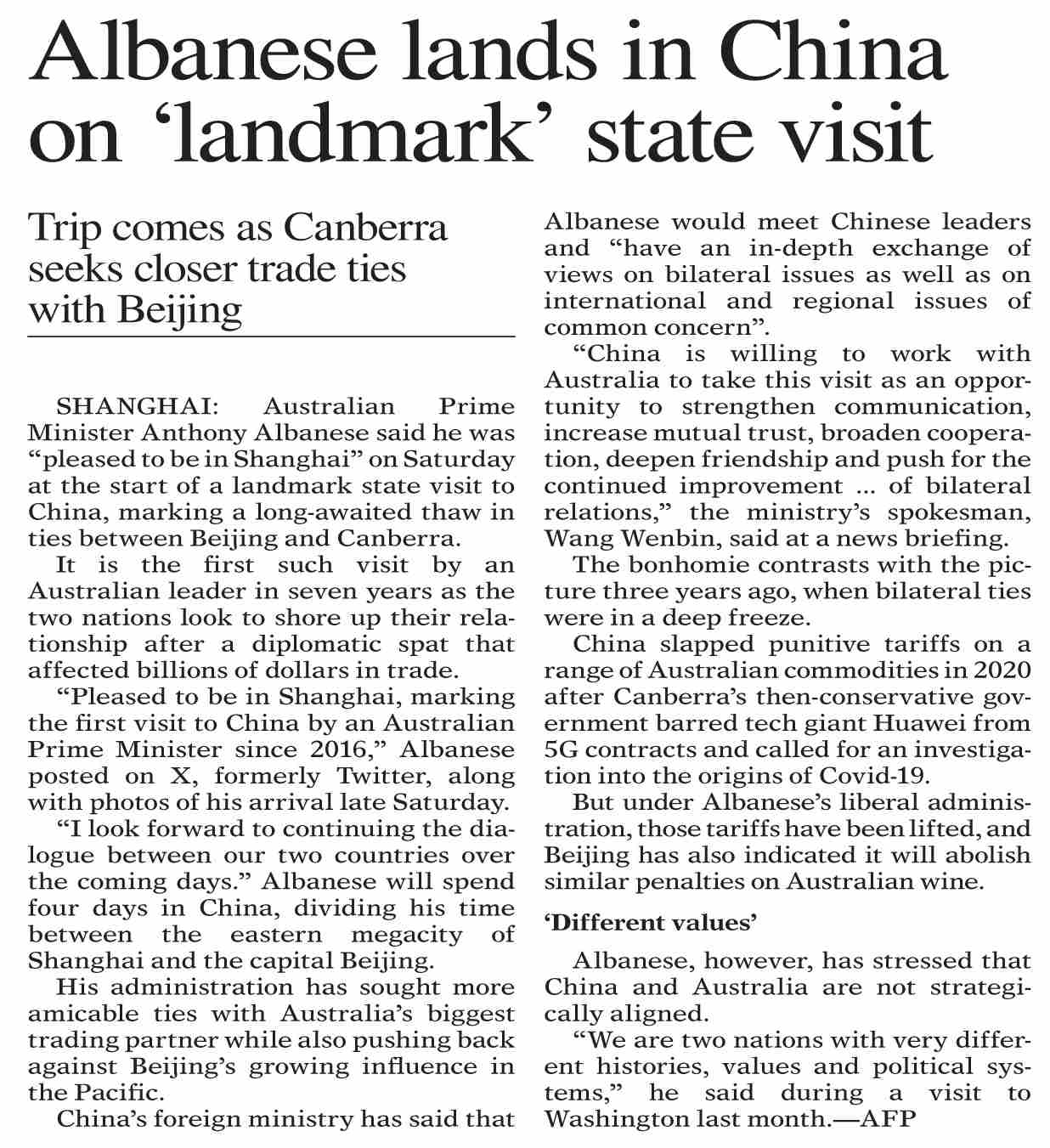 Dawn-ePaper | Nov 05, 2023 | Albanese lands in China on `landmark