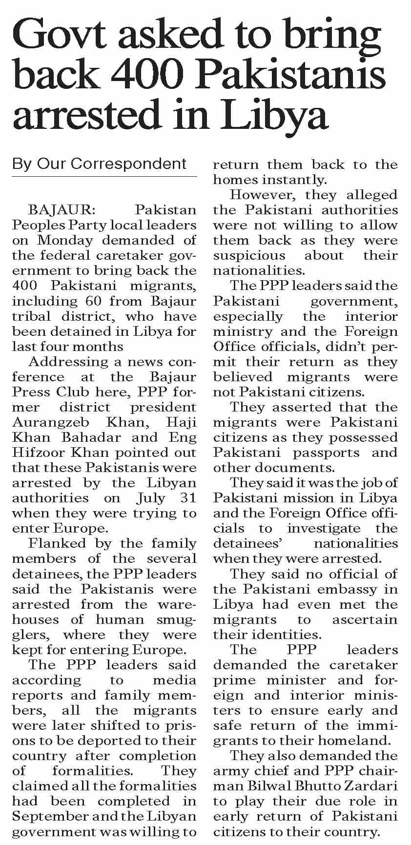 Dawn epaper nov 21 2023 govt asked to bring back 400 pakistanis