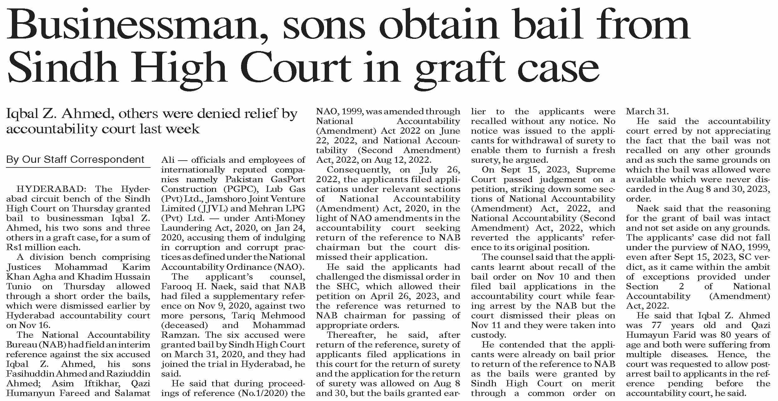 Dawn ePaper Nov 24 2023 Businessman Sons Obtain Bail From Sindh dawn-epaper-nov-24-2023-businessman-sons-obtain-bail-from-sindh