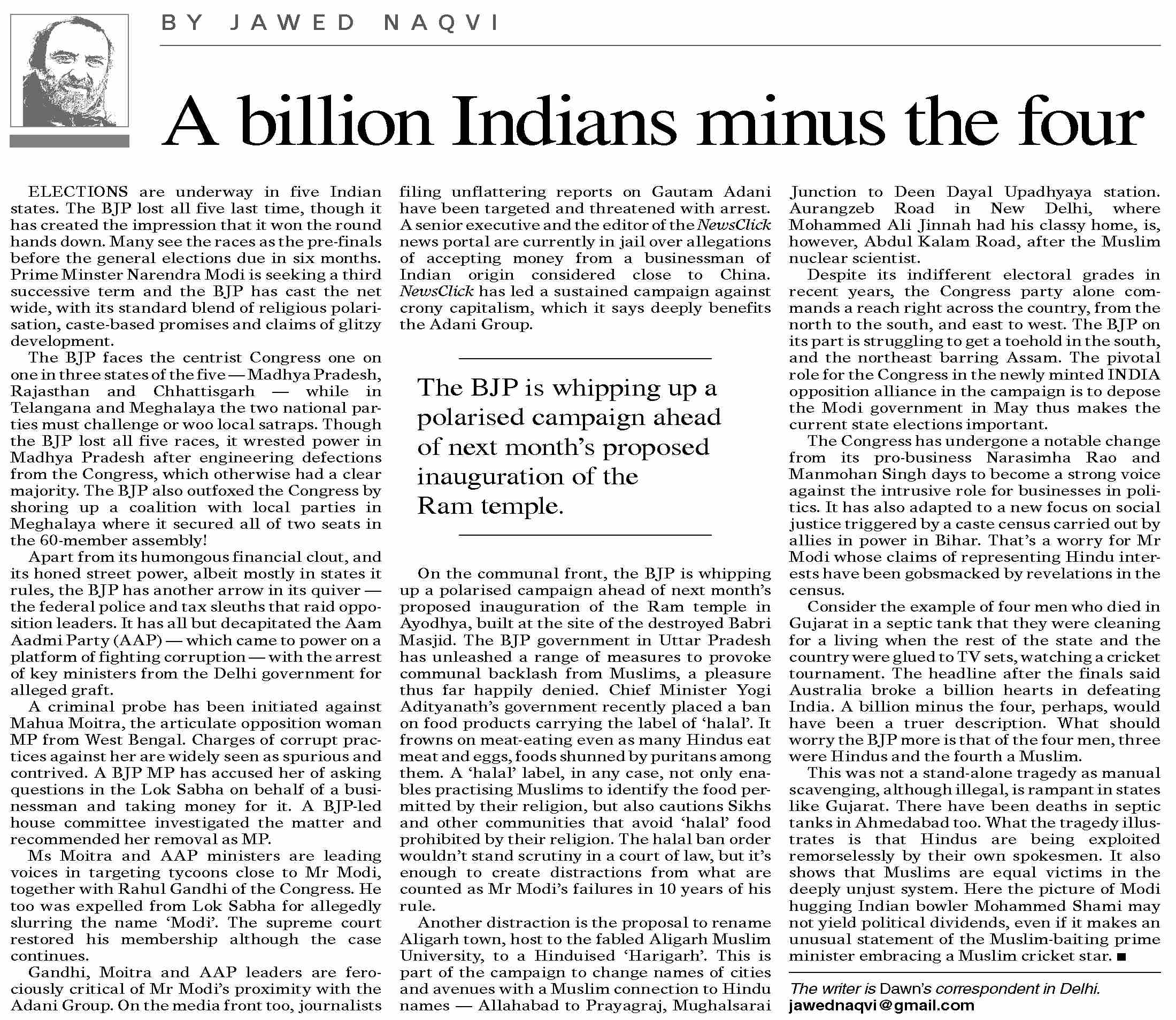 Dawn ePaper Nov 28 2023 A Billion Indians Minus The Four dawn-epaper-nov-28-2023-a-billion-indians-minus-the-four