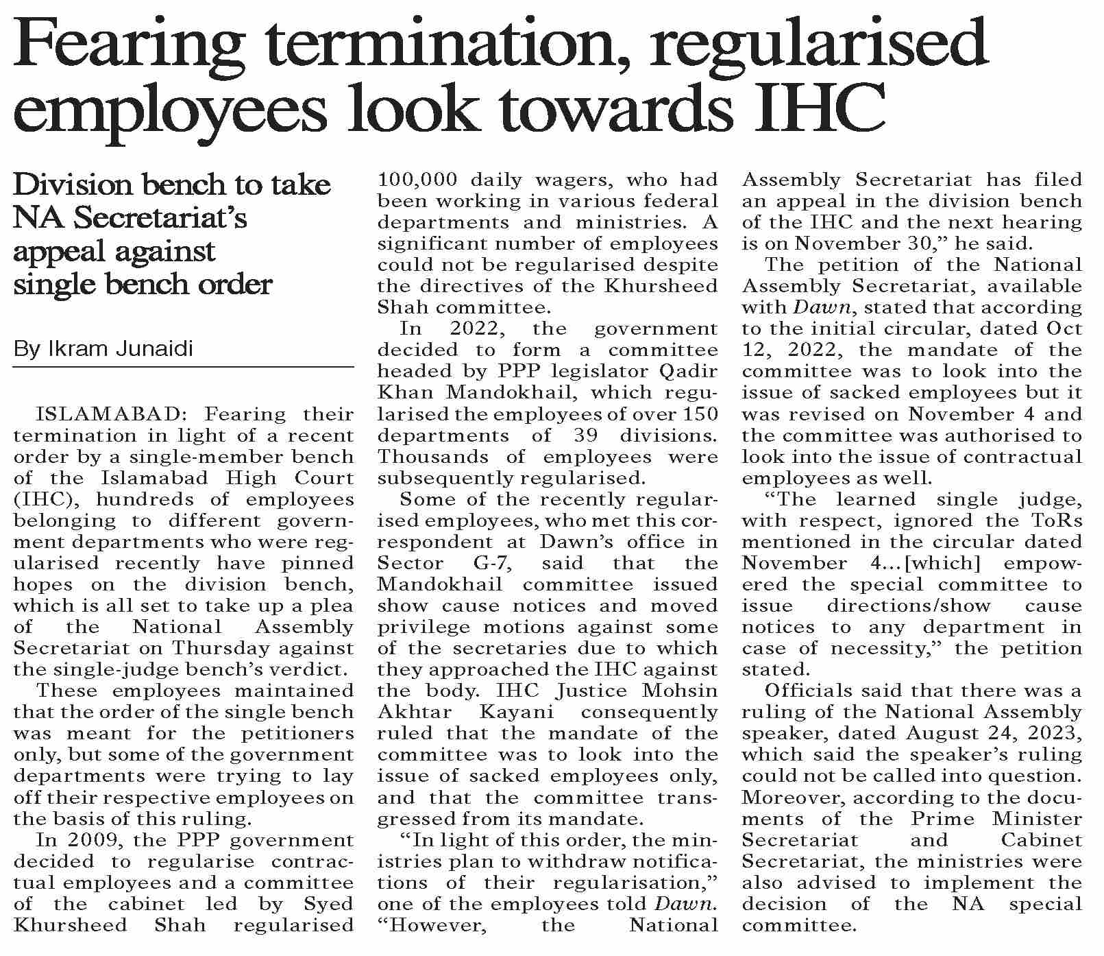 Dawn ePaper Nov 29 2023 Fearing Termination Regularised Employees dawn-epaper-nov-29-2023-fearing-termination-regularised-employees