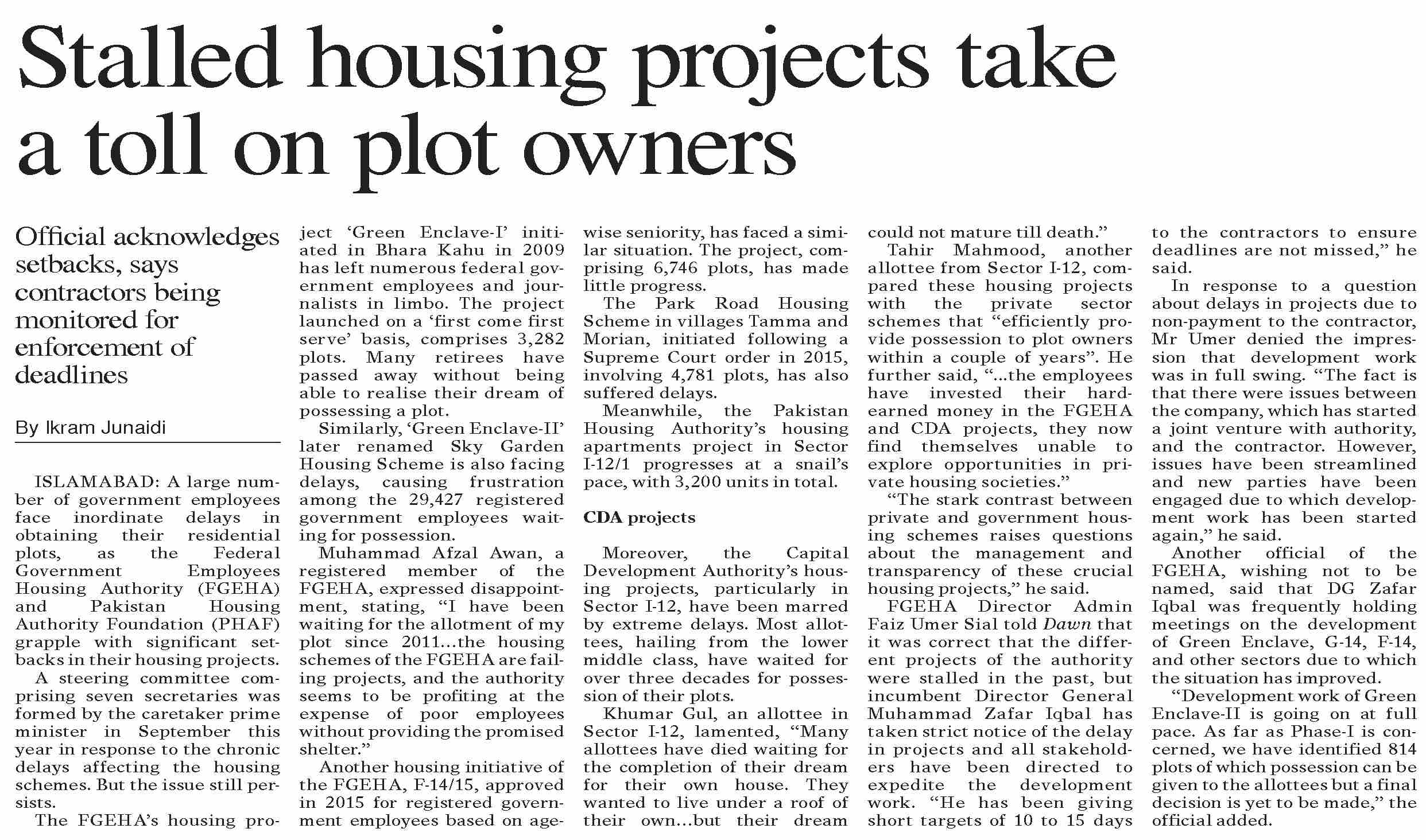Dawn-ePaper | Dec 03, 2023 | Stalled housing projects take a toll on ...