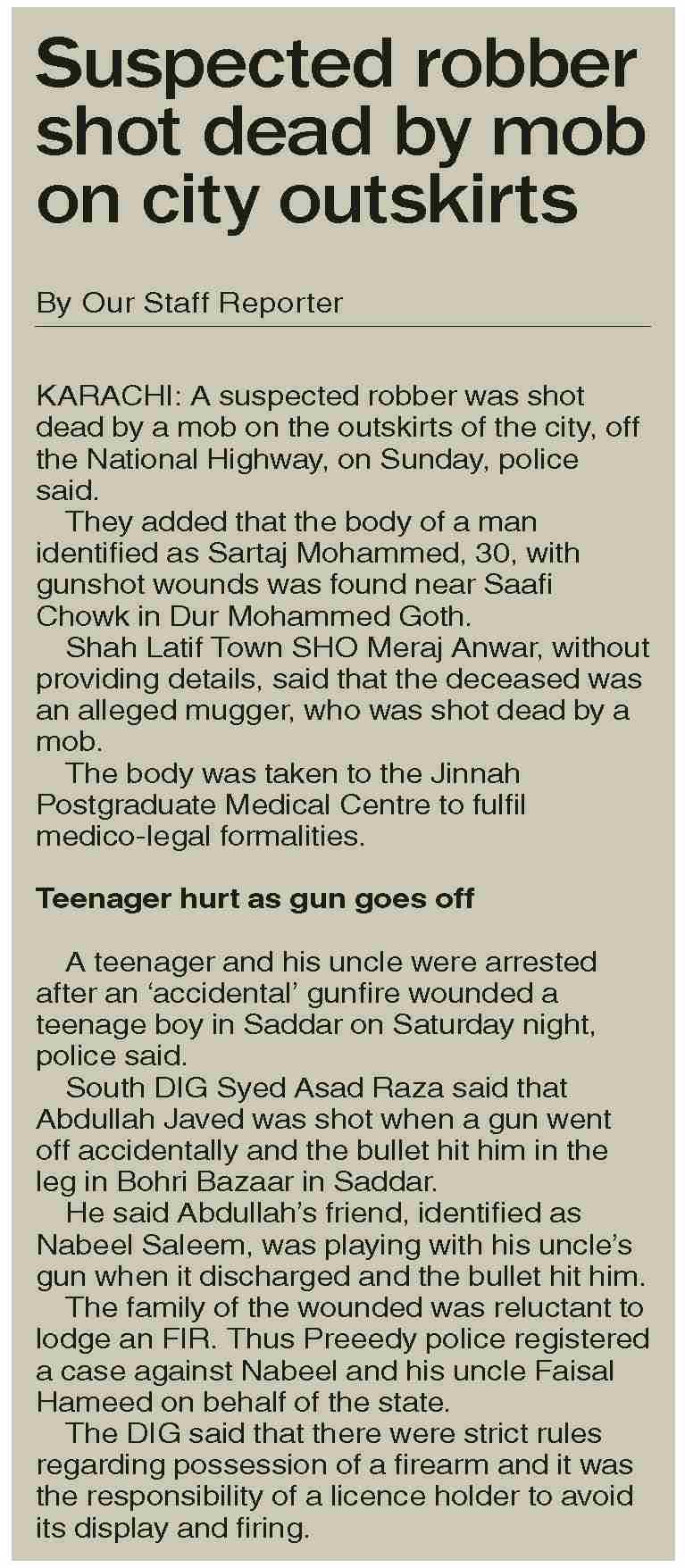 Dawn-ePaper | Dec 04, 2023 | Suspected robber shot dead by mob on city ...