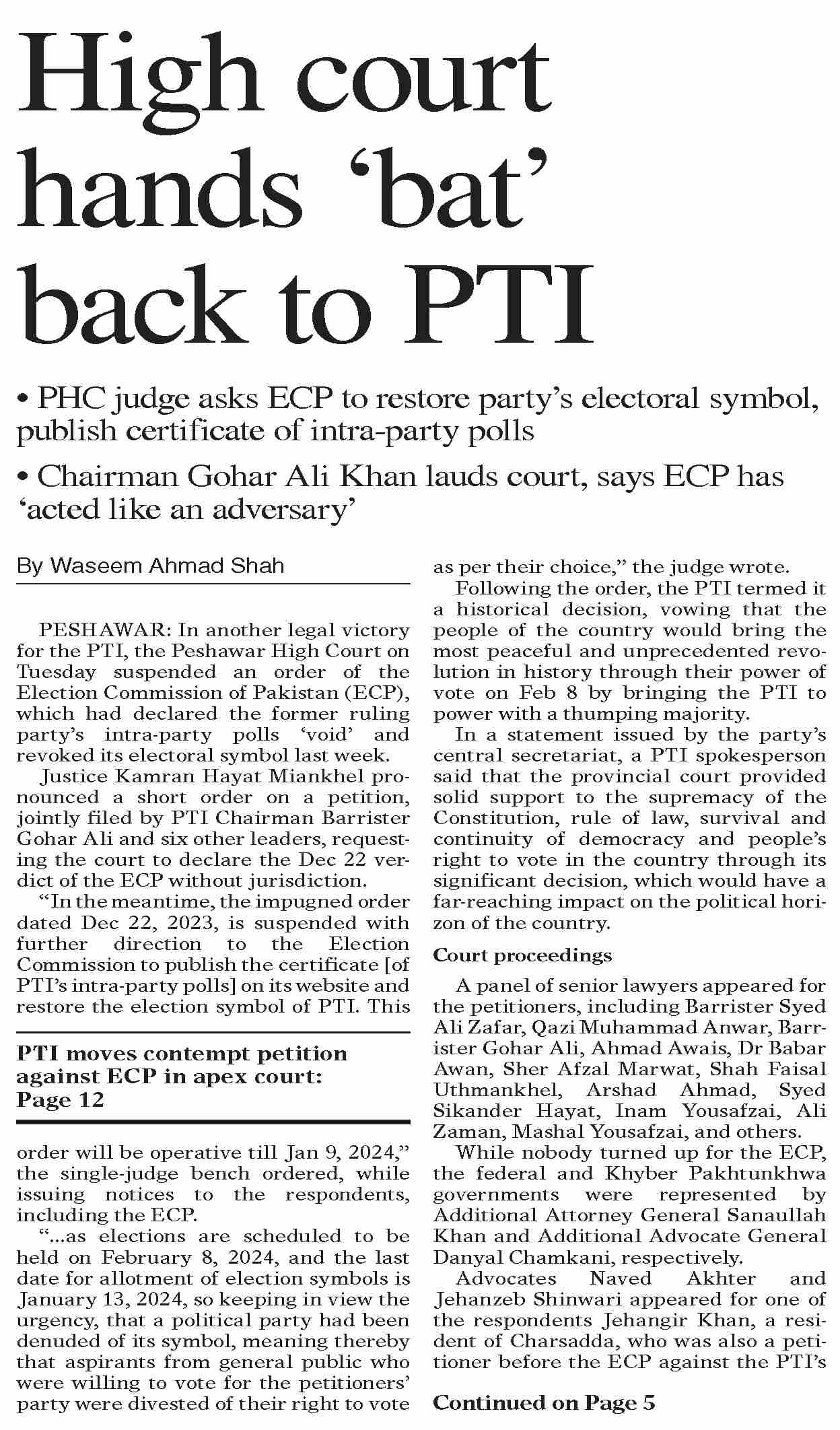 Dawn ePaper Dec 27 2023 High Court Hands bat Back To PTI dawn-epaper-dec-27-2023-high-court-hands-bat-back-to-pti