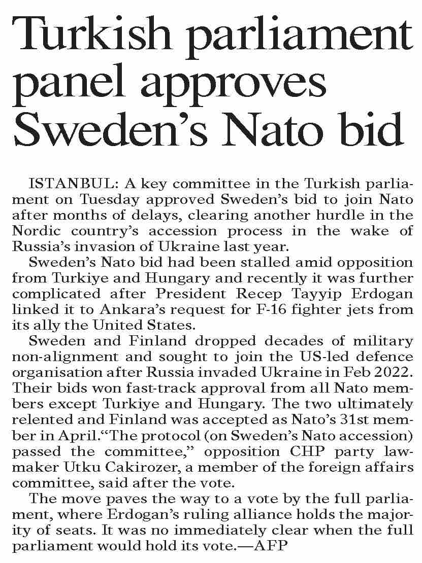 Dawn epaper dec 27 2023 turkish parliament panel approves sweden s