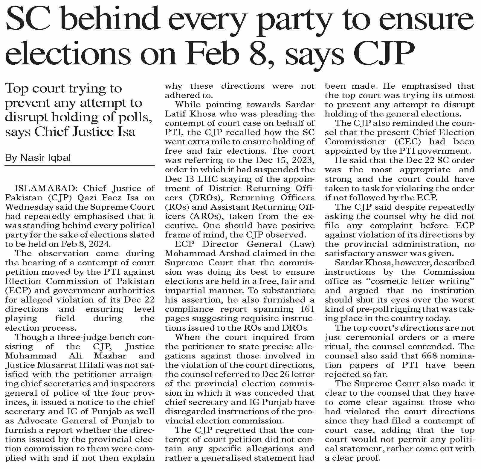 DawnePaper Jan 04, 2024 SC behind every party to ensure elections
